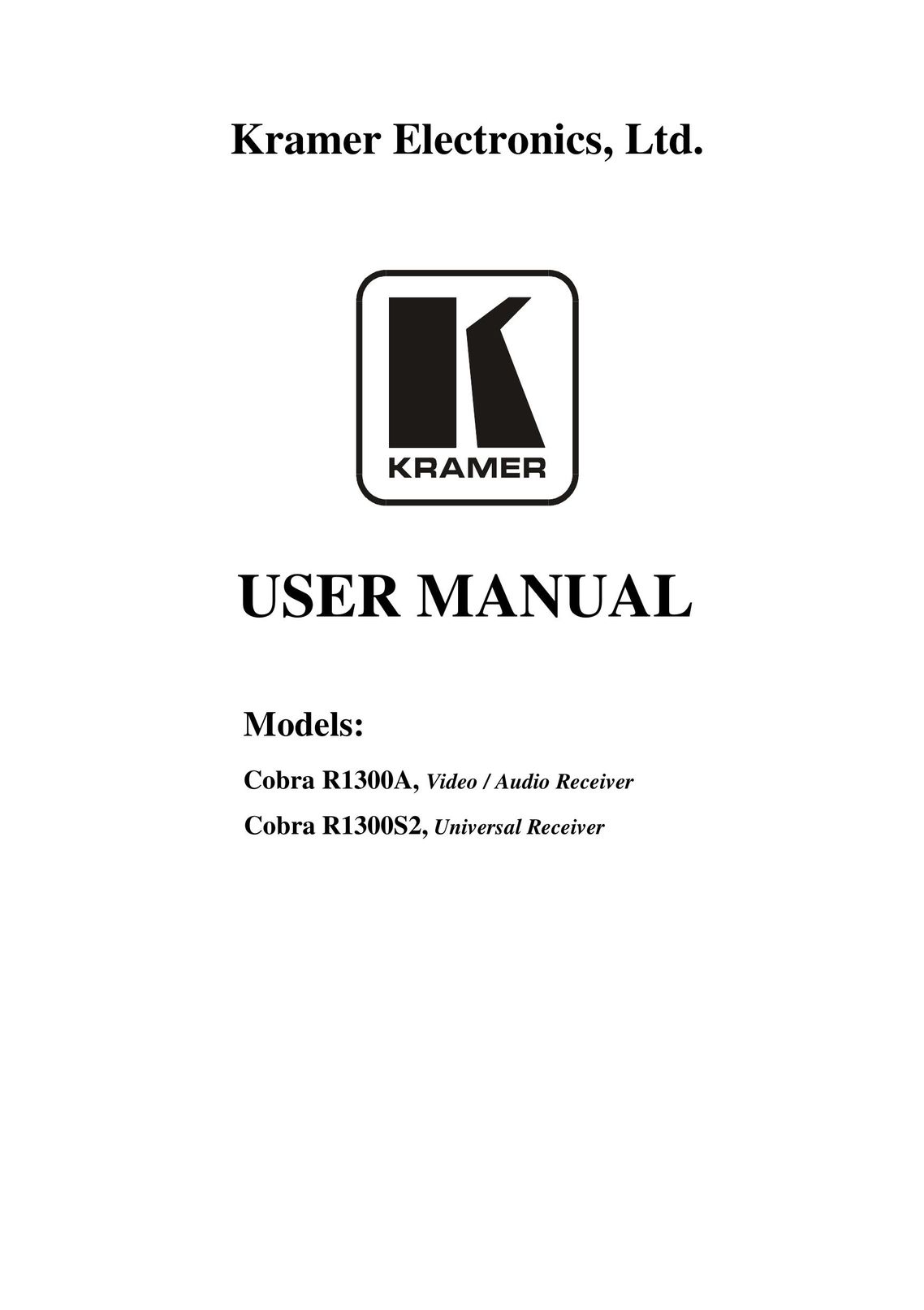 Kramer Electronics Cobra R1300A Car Video System User Manual