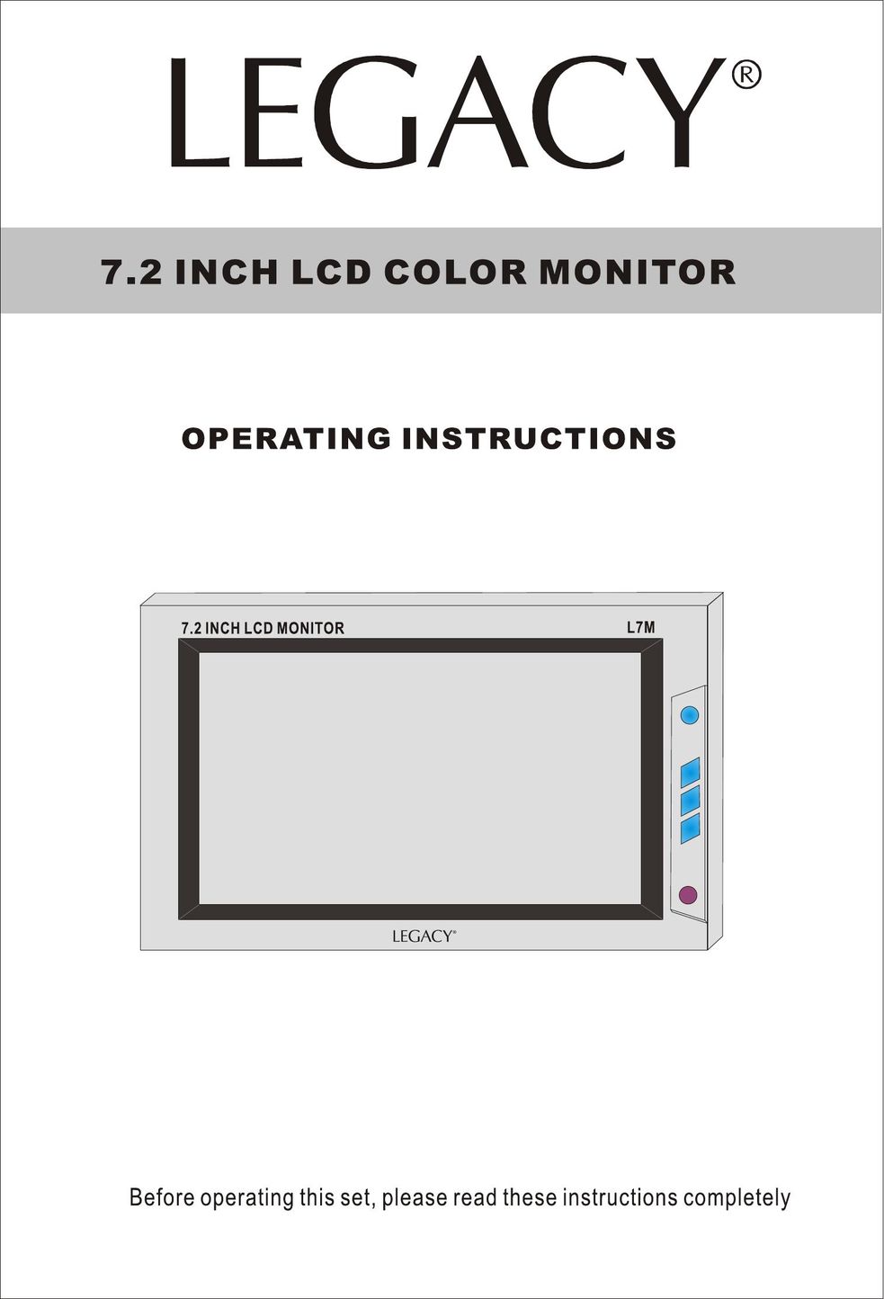 Legacy Car Audio L7M Car Video System User Manual