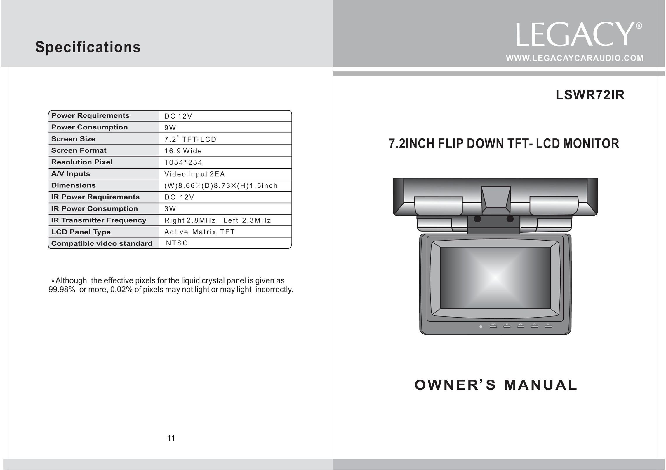 Legacy Car Audio LSWR72IR Car Video System User Manual