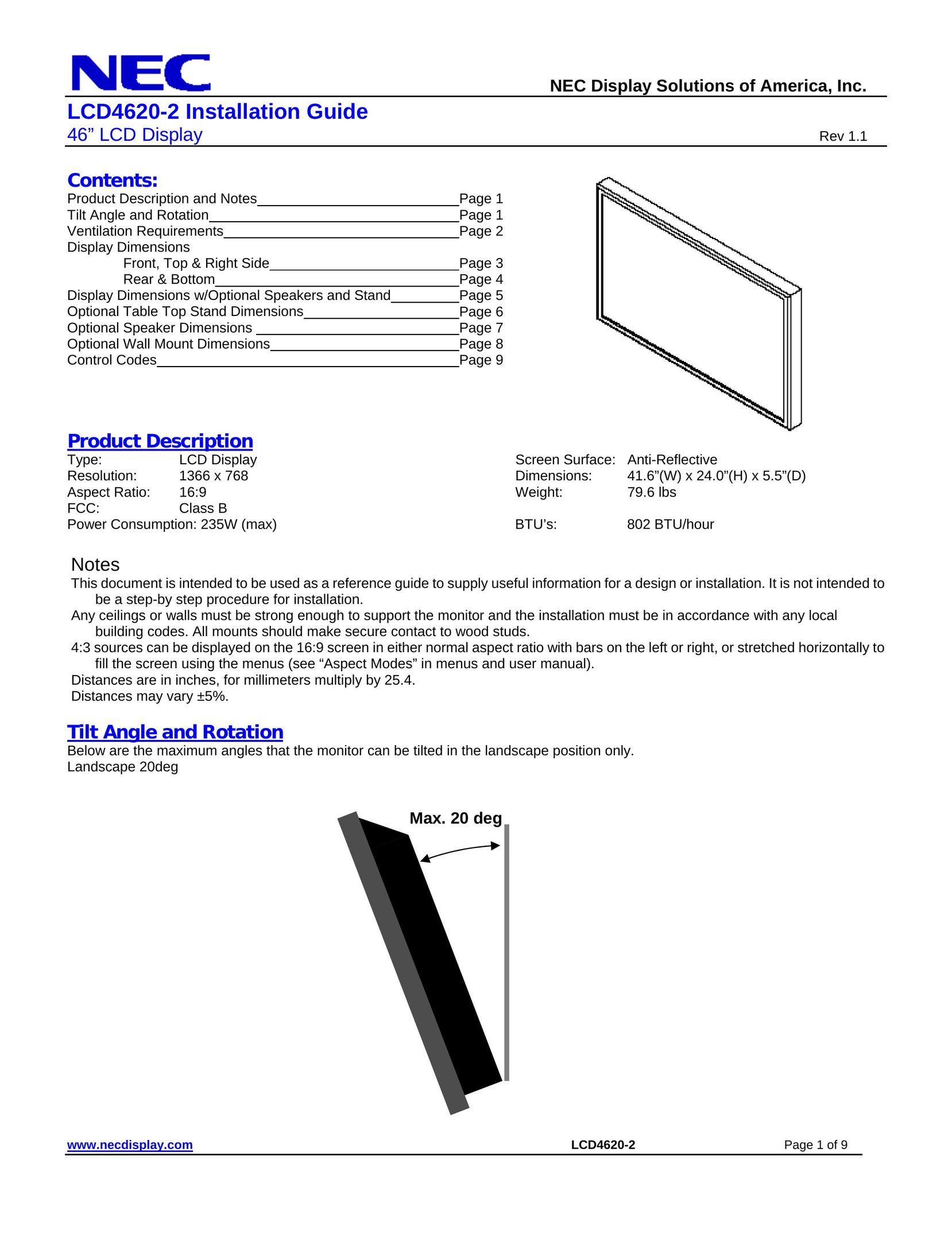 NEC LCD4620-2 Car Video System User Manual