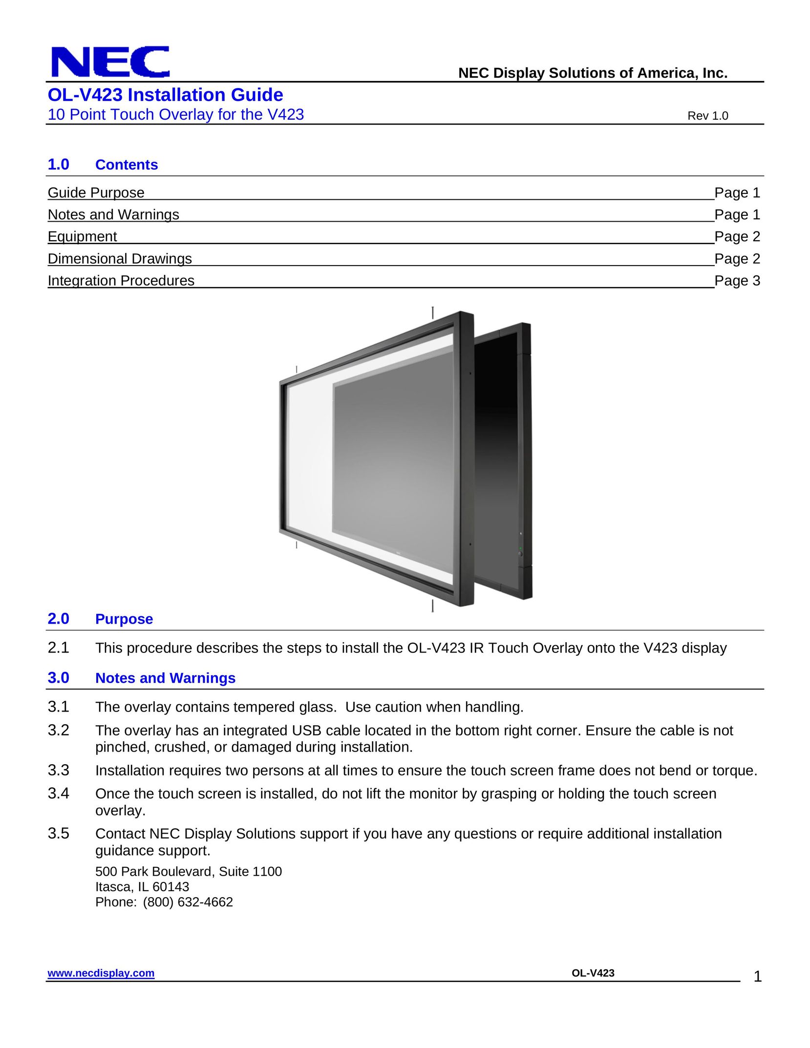 NEC OL-V423 Car Video System User Manual