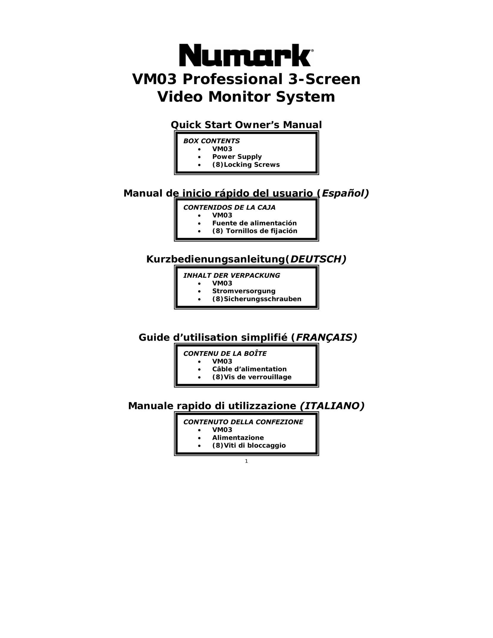 Numark Industries VM03 Car Video System User Manual
