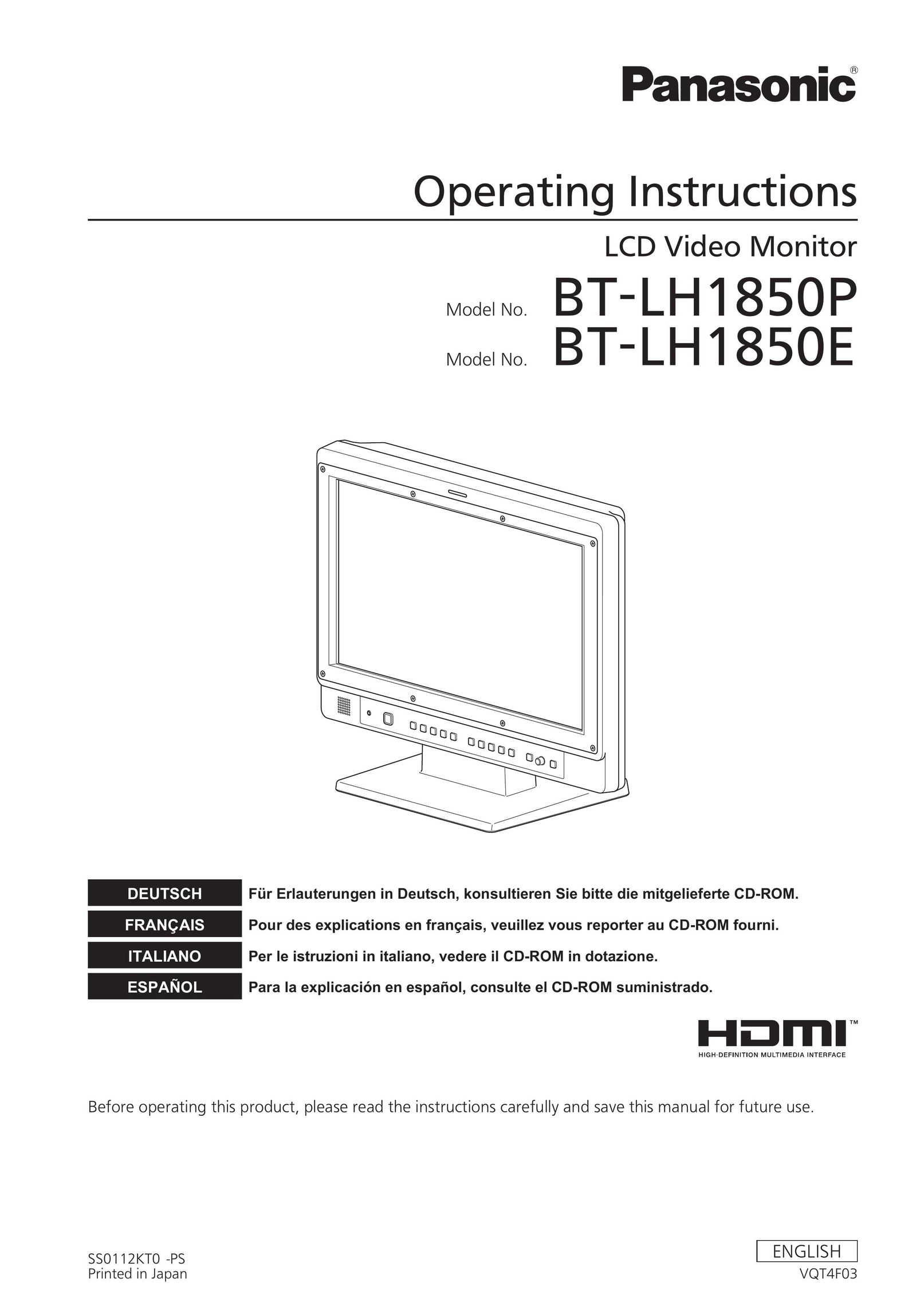 Panasonic BT-LH1850 Car Video System User Manual