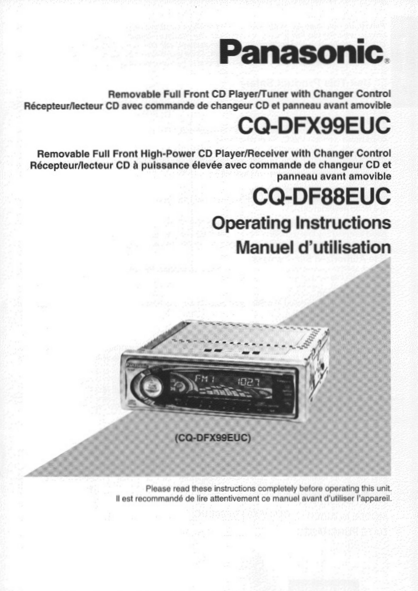 Panasonic CQDFX99EUC Car Video System User Manual