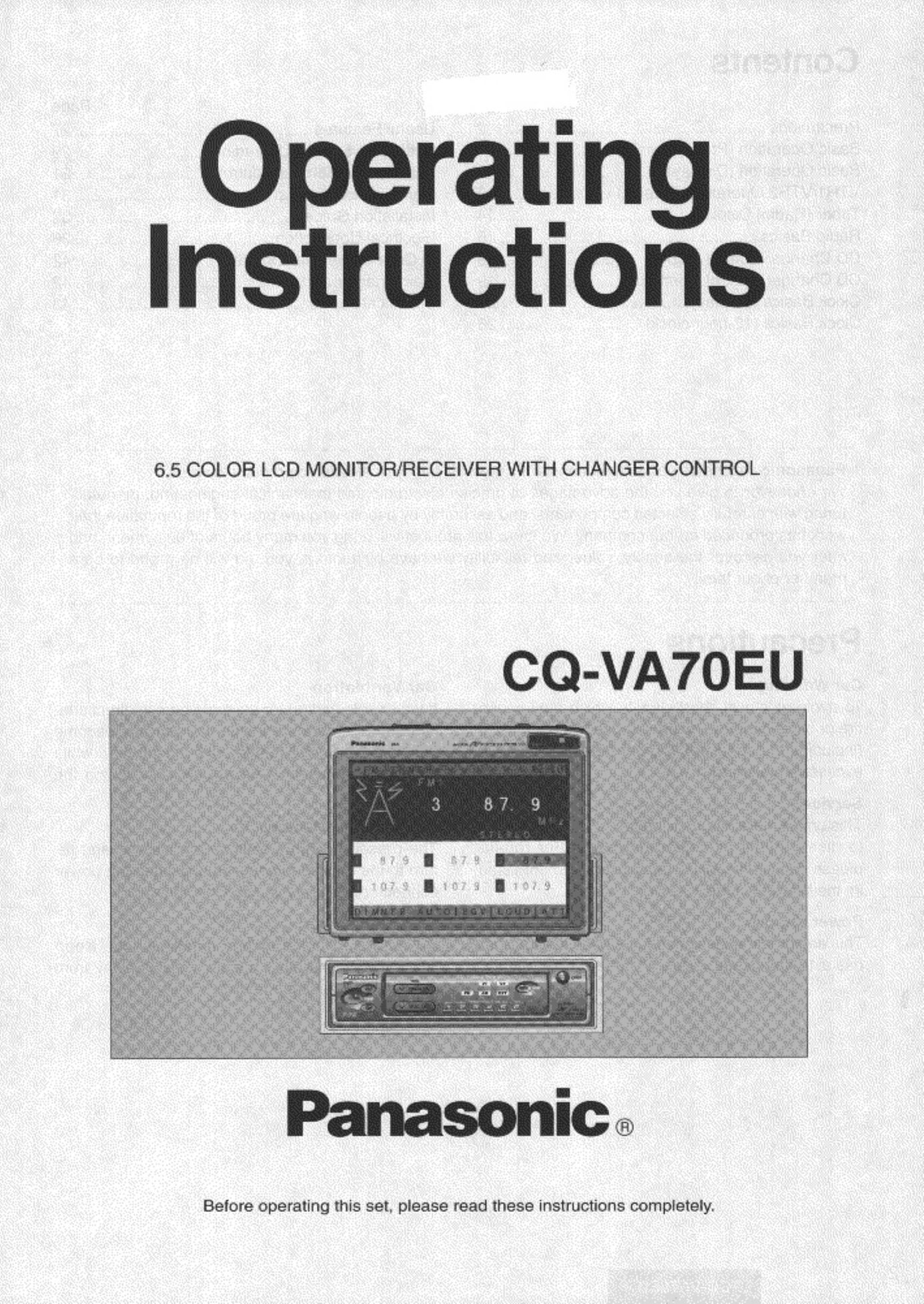 Panasonic CQVA70EU Car Video System User Manual