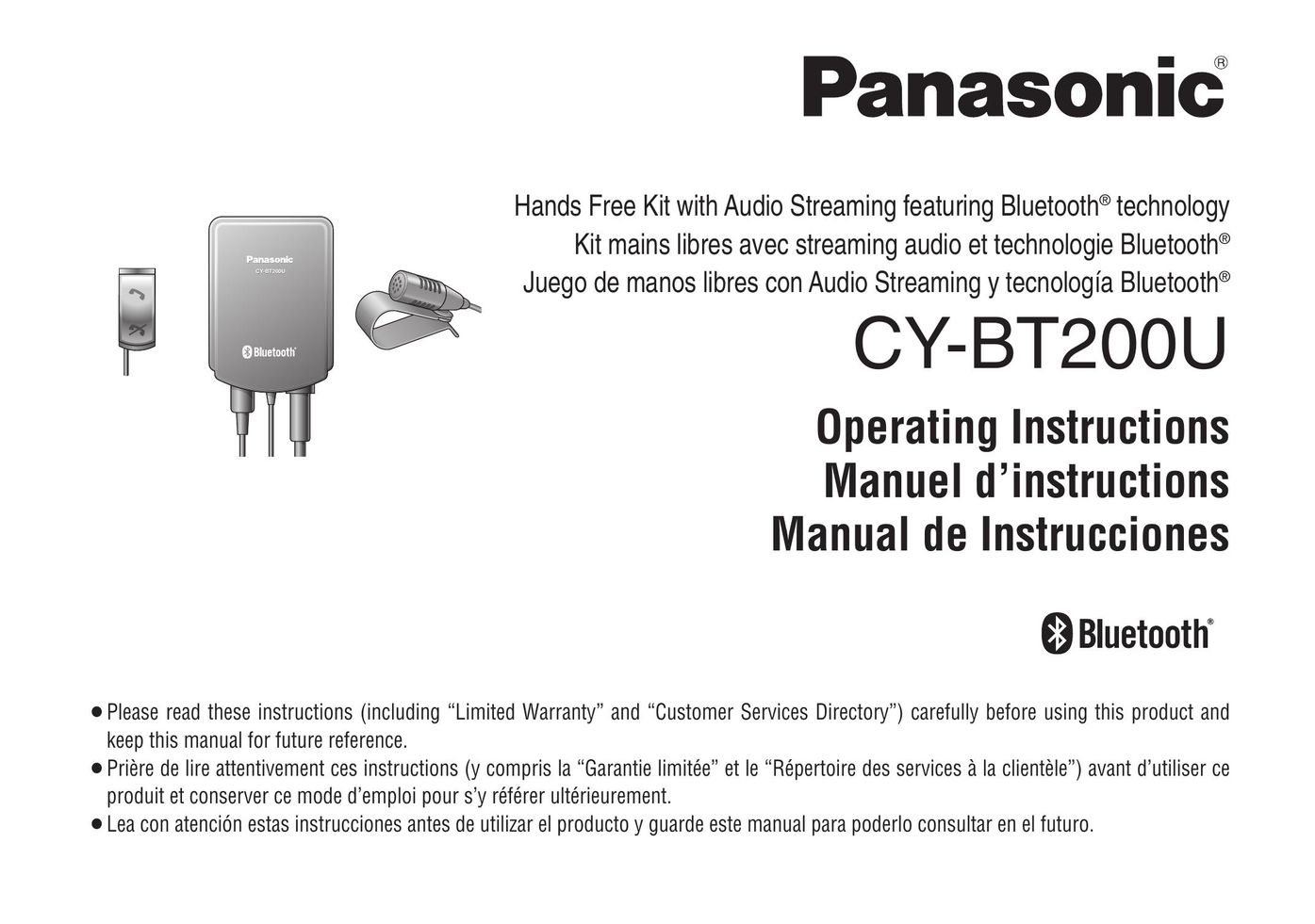 Panasonic CY-BT200UCY-BT200U Car Video System User Manual