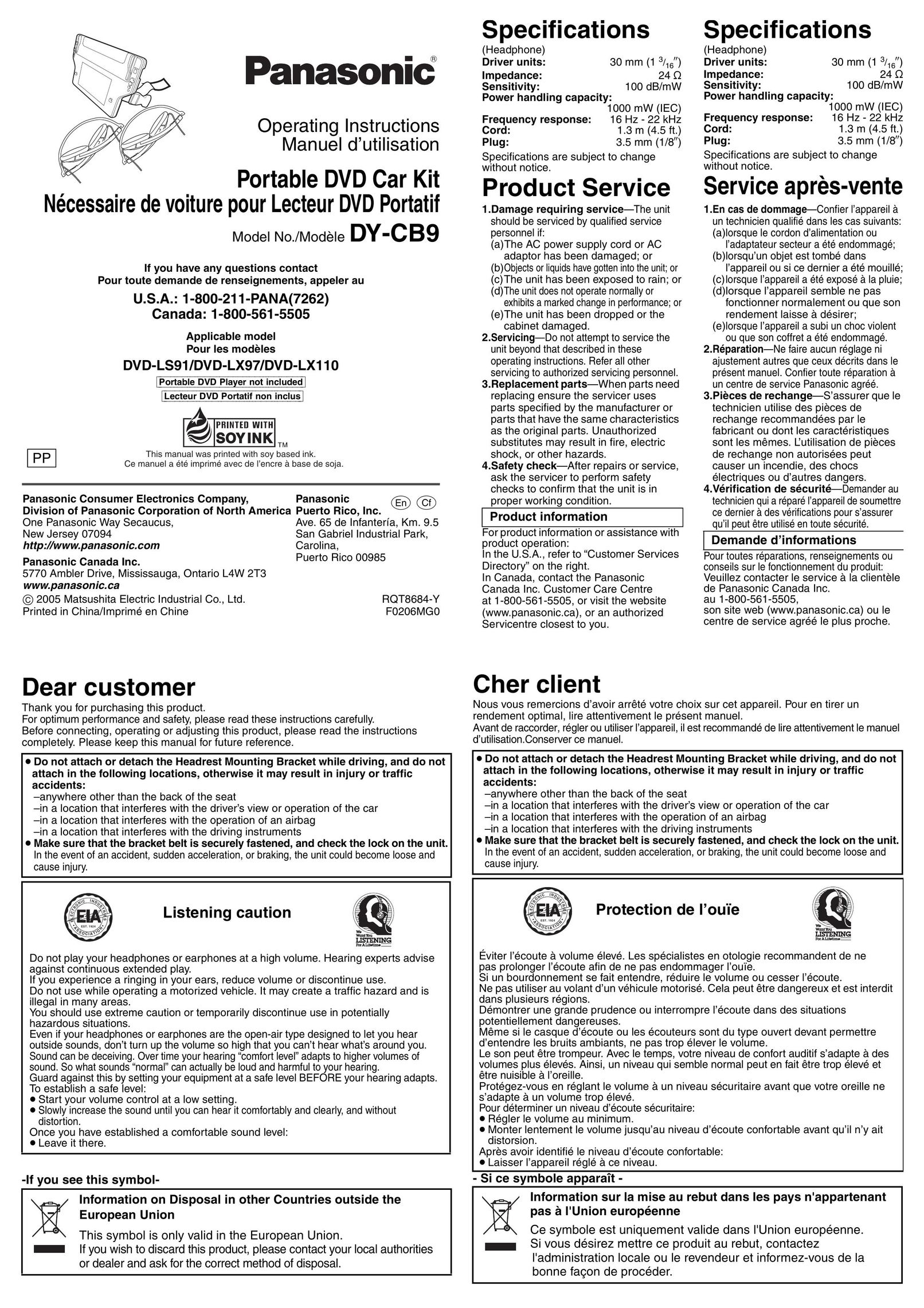 Panasonic DY-CB9 Car Video System User Manual
