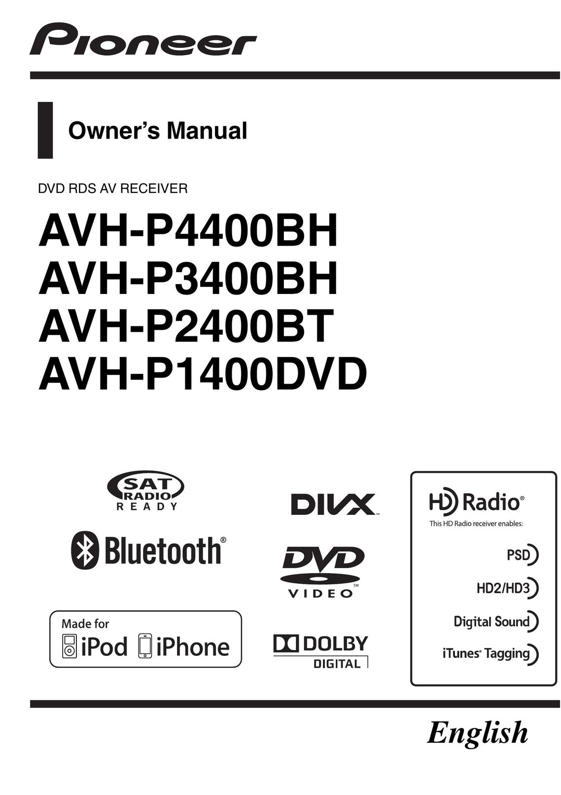 Pioneer AVH-P1400DVD Car Video System User Manual