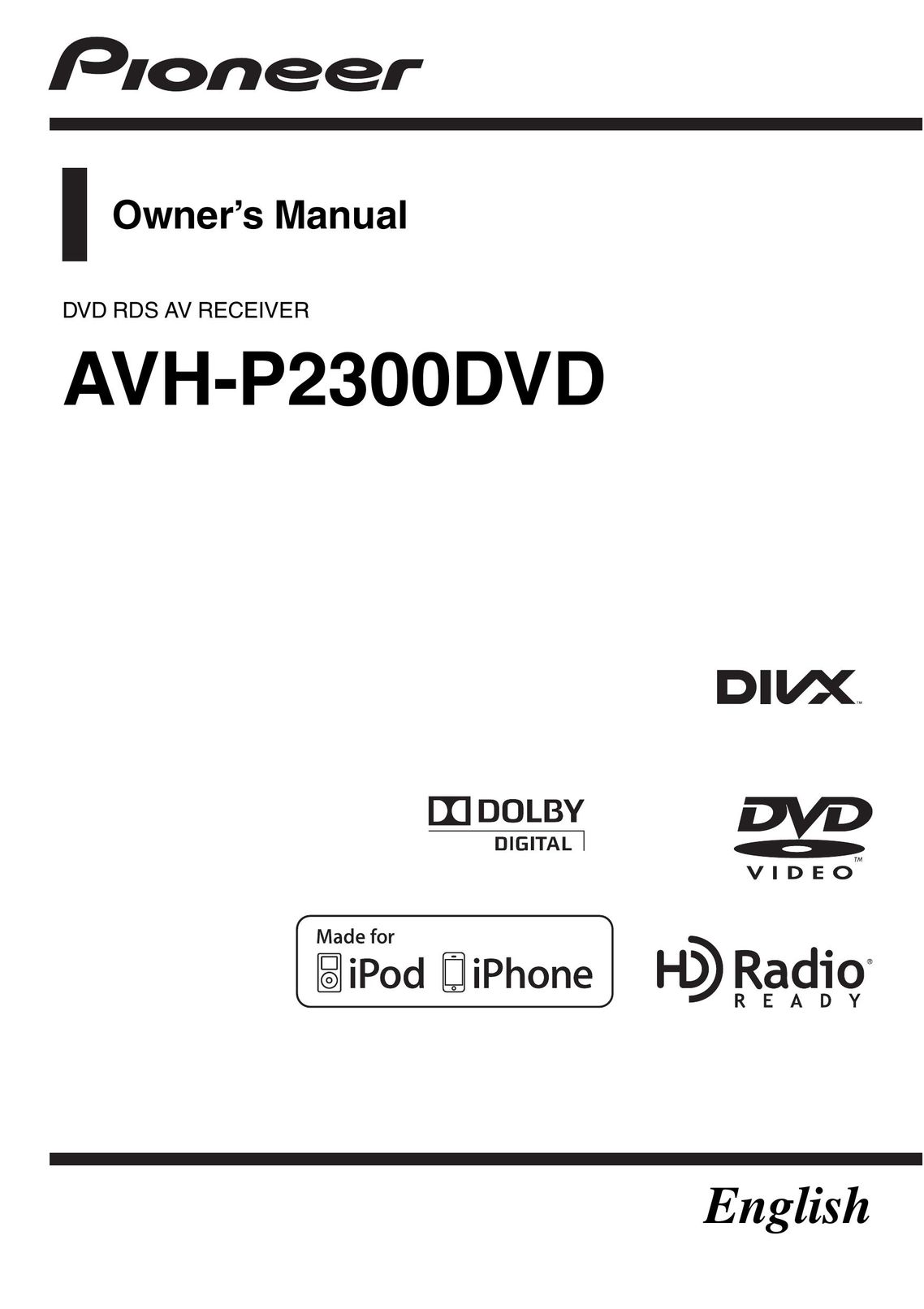 Pioneer AVH-P2300DVD Car Video System User Manual