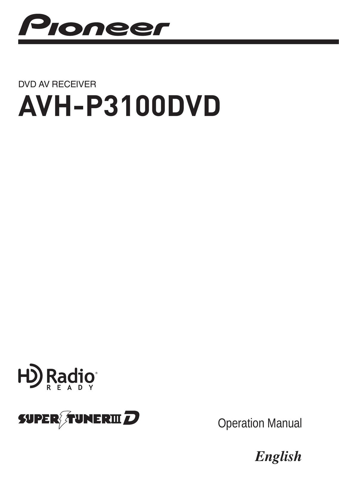 Pioneer AVH-P3100DVD Car Video System User Manual