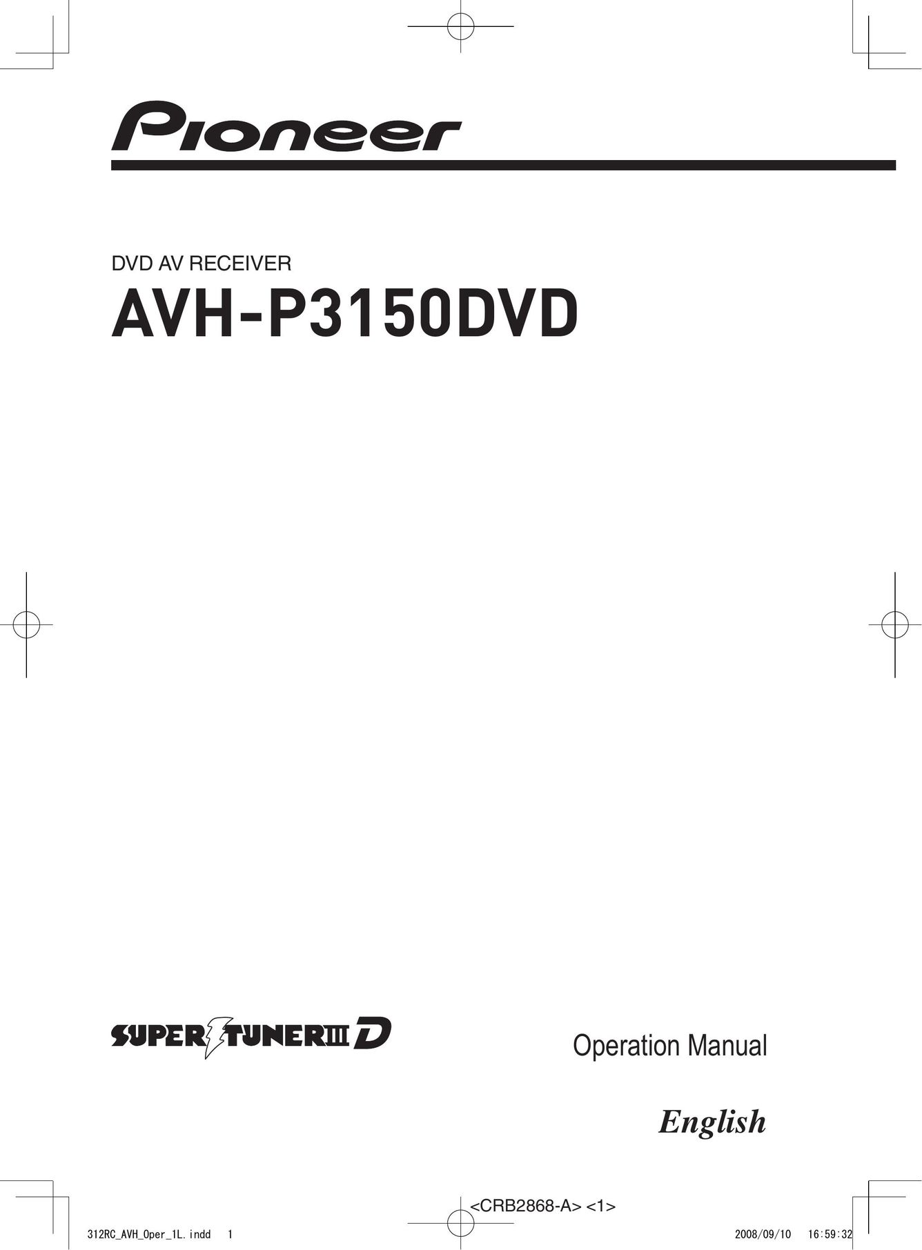 Pioneer AVH-P3150DVD Car Video System User Manual