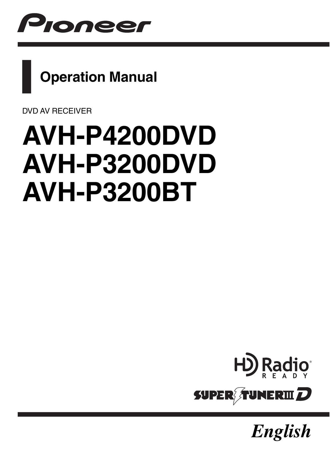 Pioneer AVH-P3200BT Car Video System User Manual
