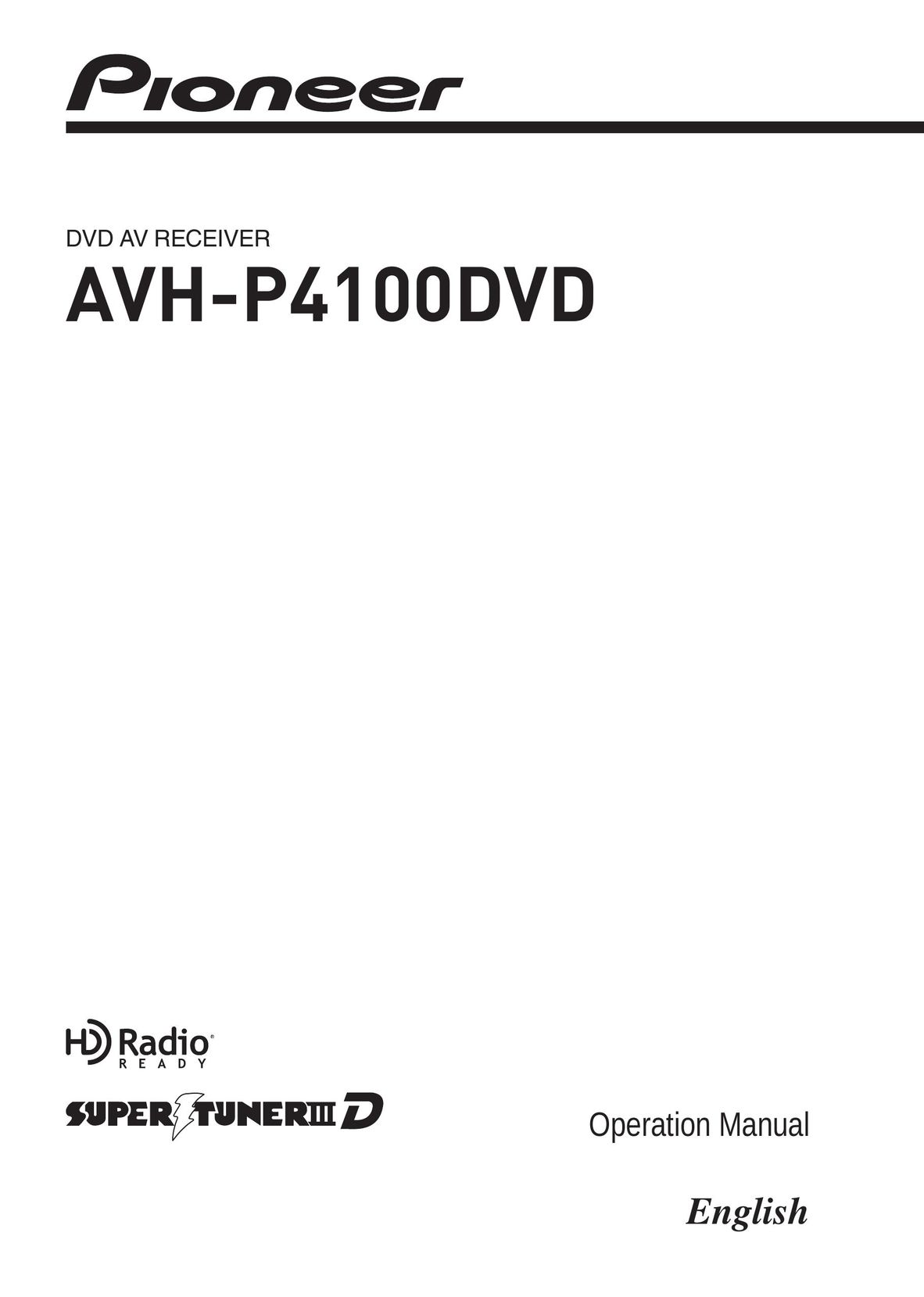 Pioneer AVH-P4100DVD Car Video System User Manual