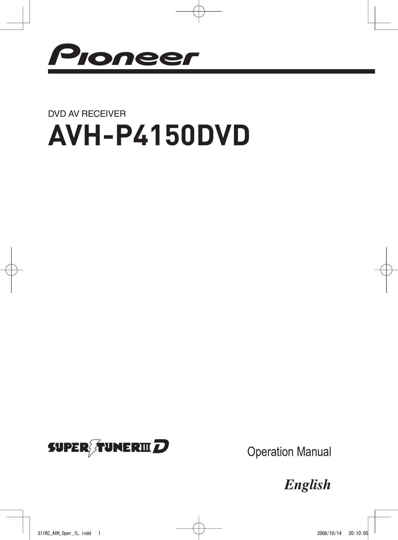 Pioneer AVH-P4150DVD Car Video System User Manual