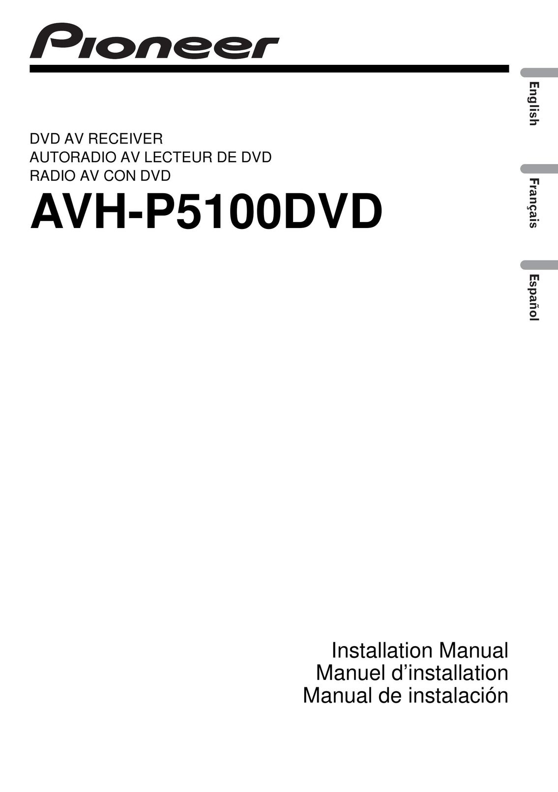 Pioneer AVH-P5100DVD Car Video System User Manual