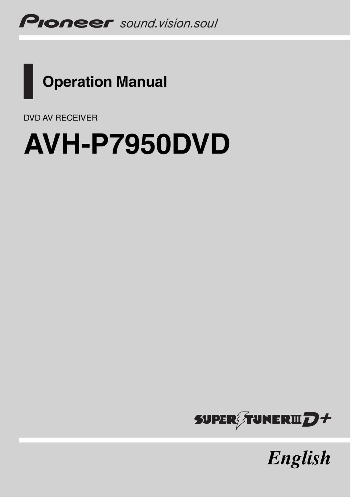 Pioneer AVH-P7950DVD Car Video System User Manual