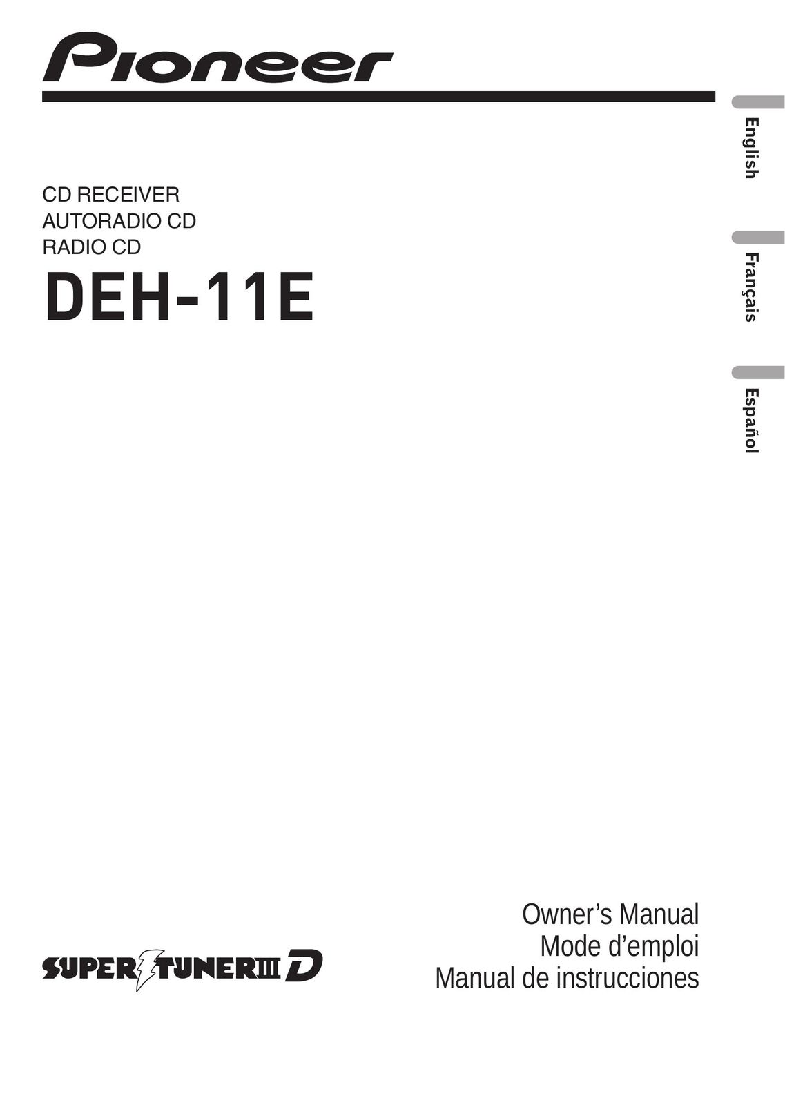 Pioneer DEH-11E Car Video System User Manual
