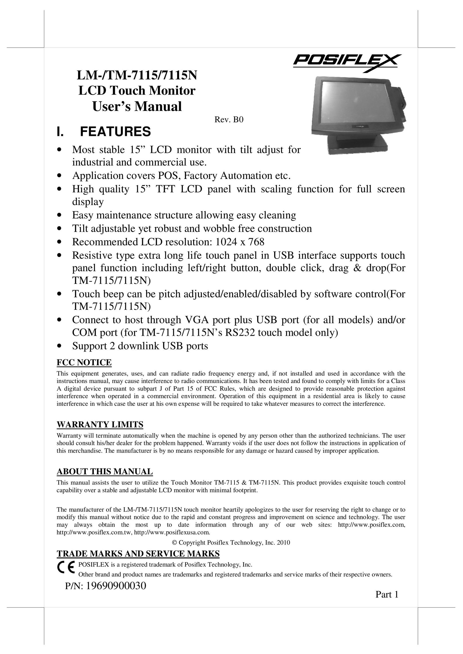 POSIFLEX Business Machines LM-/TM-7115/7115N Car Video System User Manual