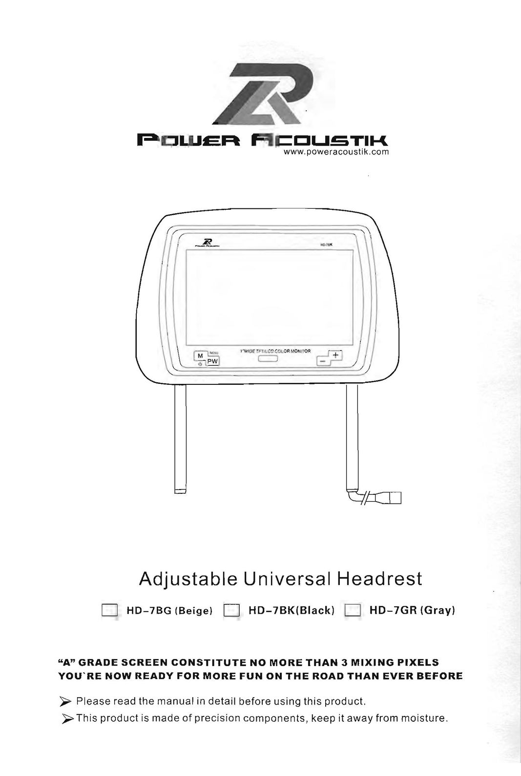 Power Acoustik HD-7BK Car Video System User Manual