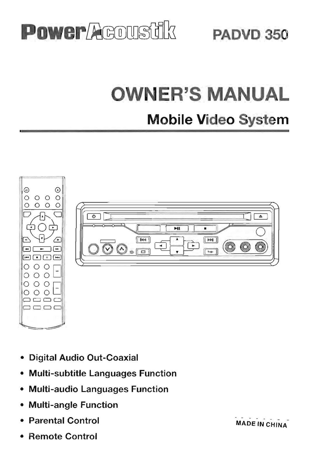 Power Acoustik PADVD 350 Car Video System User Manual