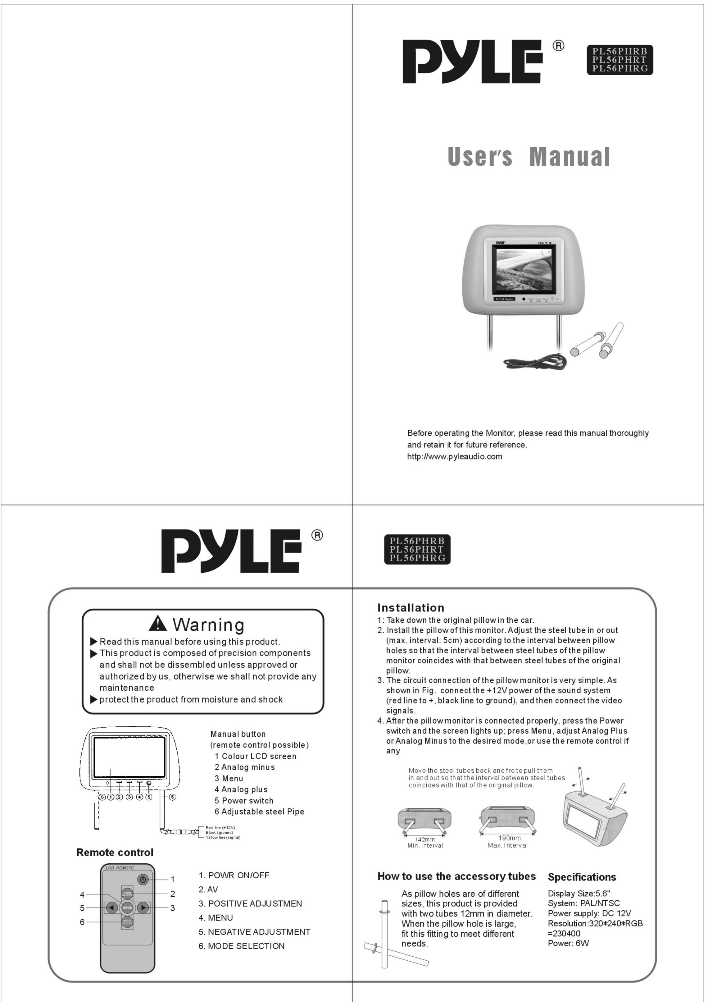 PYLE Audio PL56PHRB Car Video System User Manual