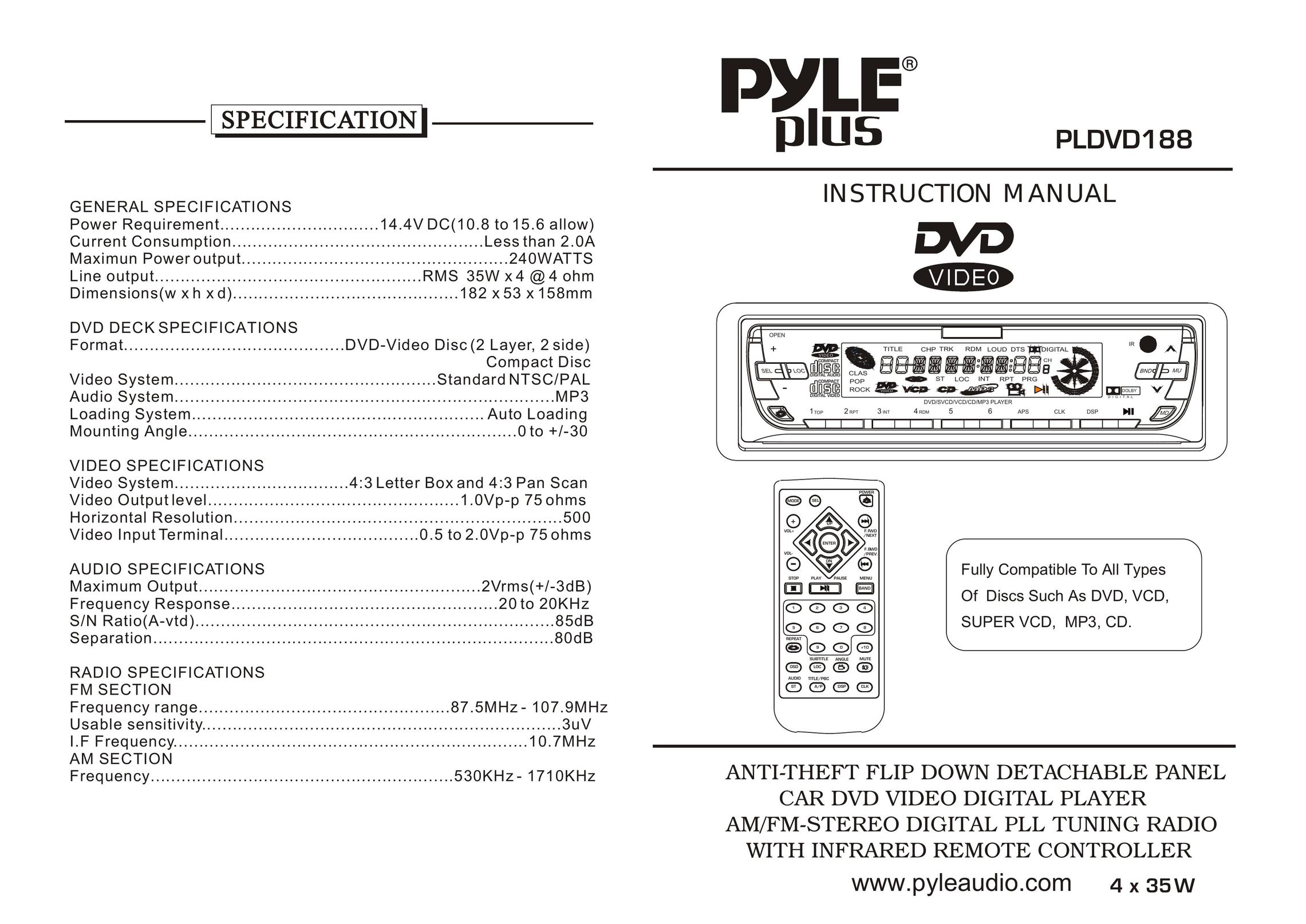 Radio Shack PLDVD188 Car Video System User Manual