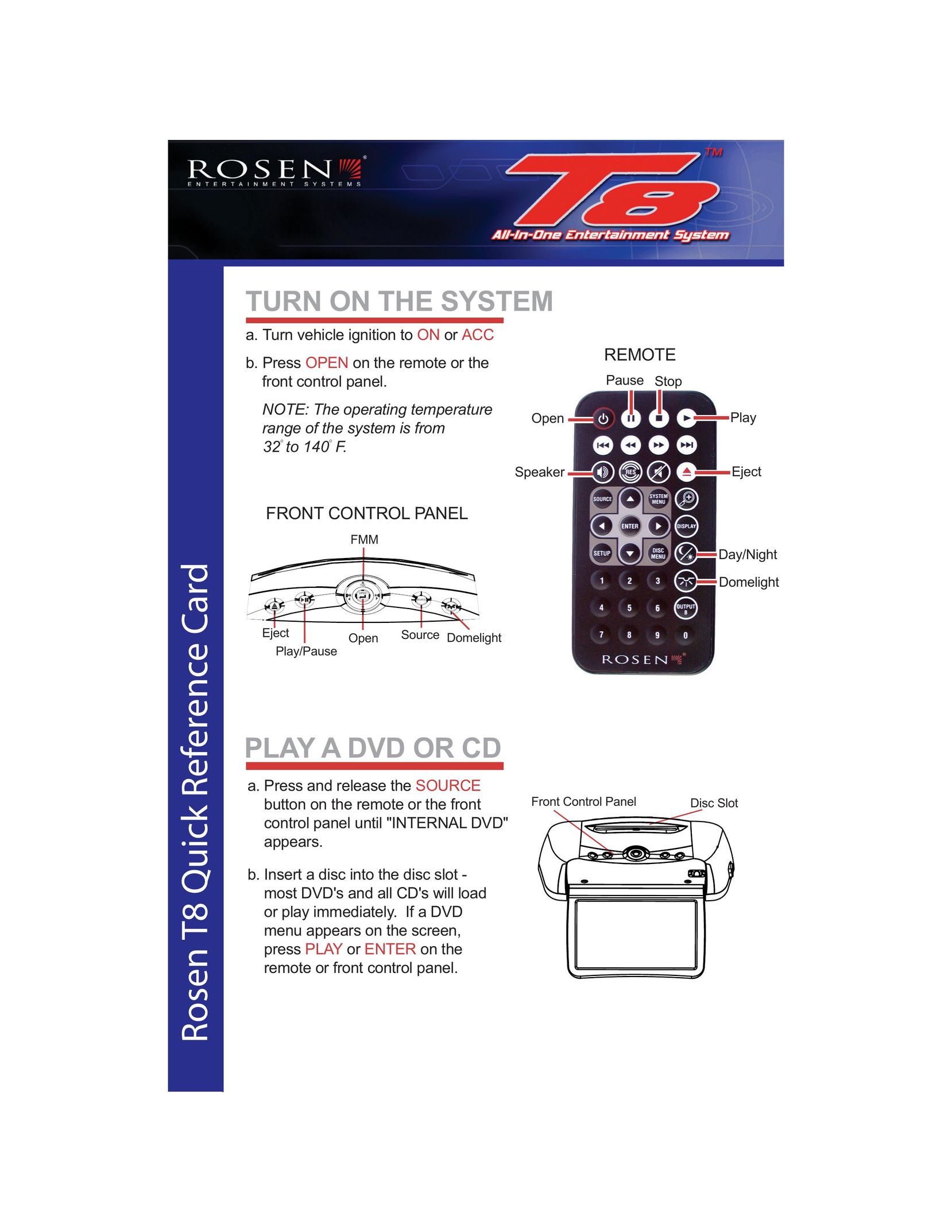 Rosen Entertainment Systems T8 Car Video System User Manual