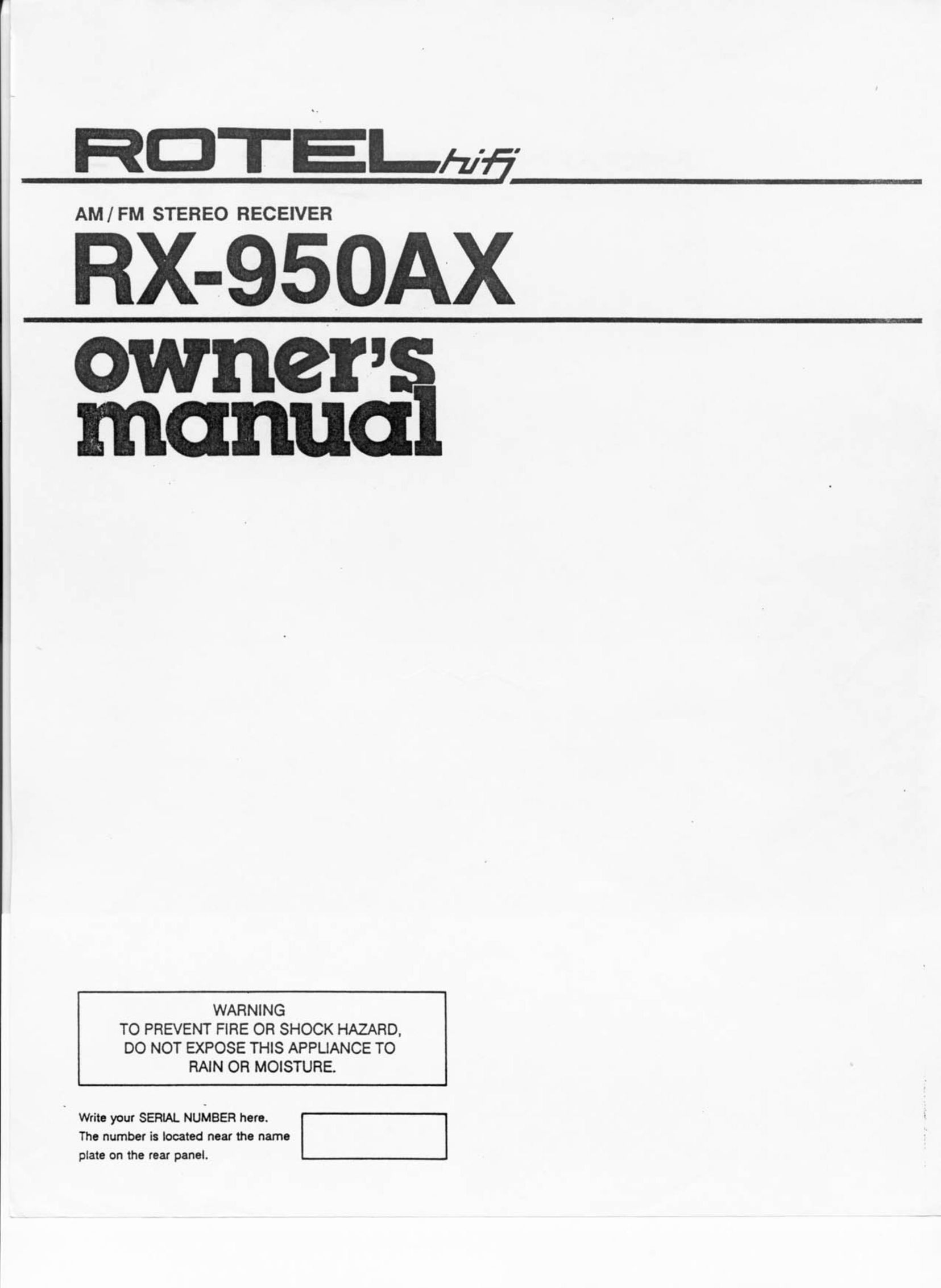 Rotel RX-950AX Car Video System User Manual