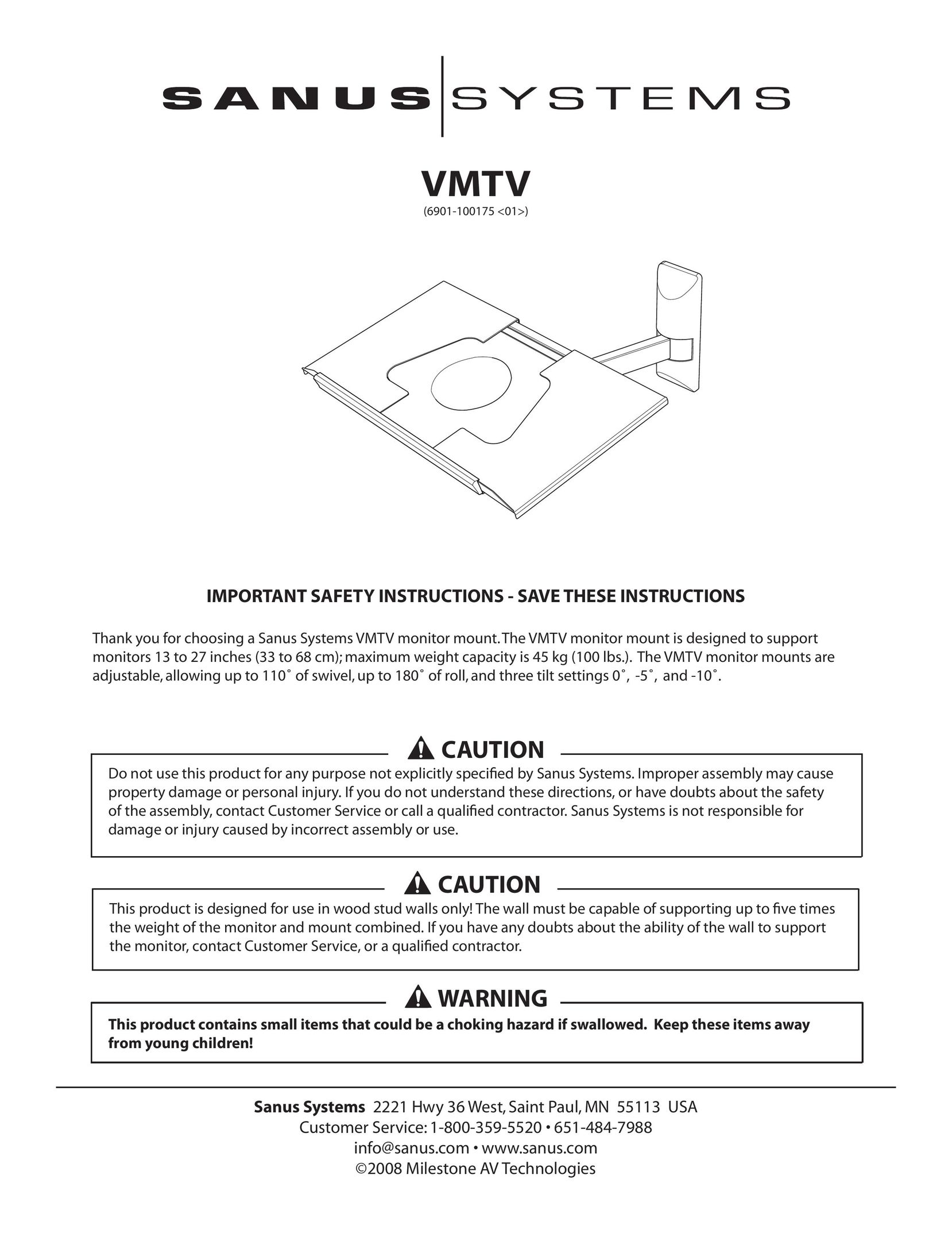 Sanus Systems VMTV Car Video System User Manual