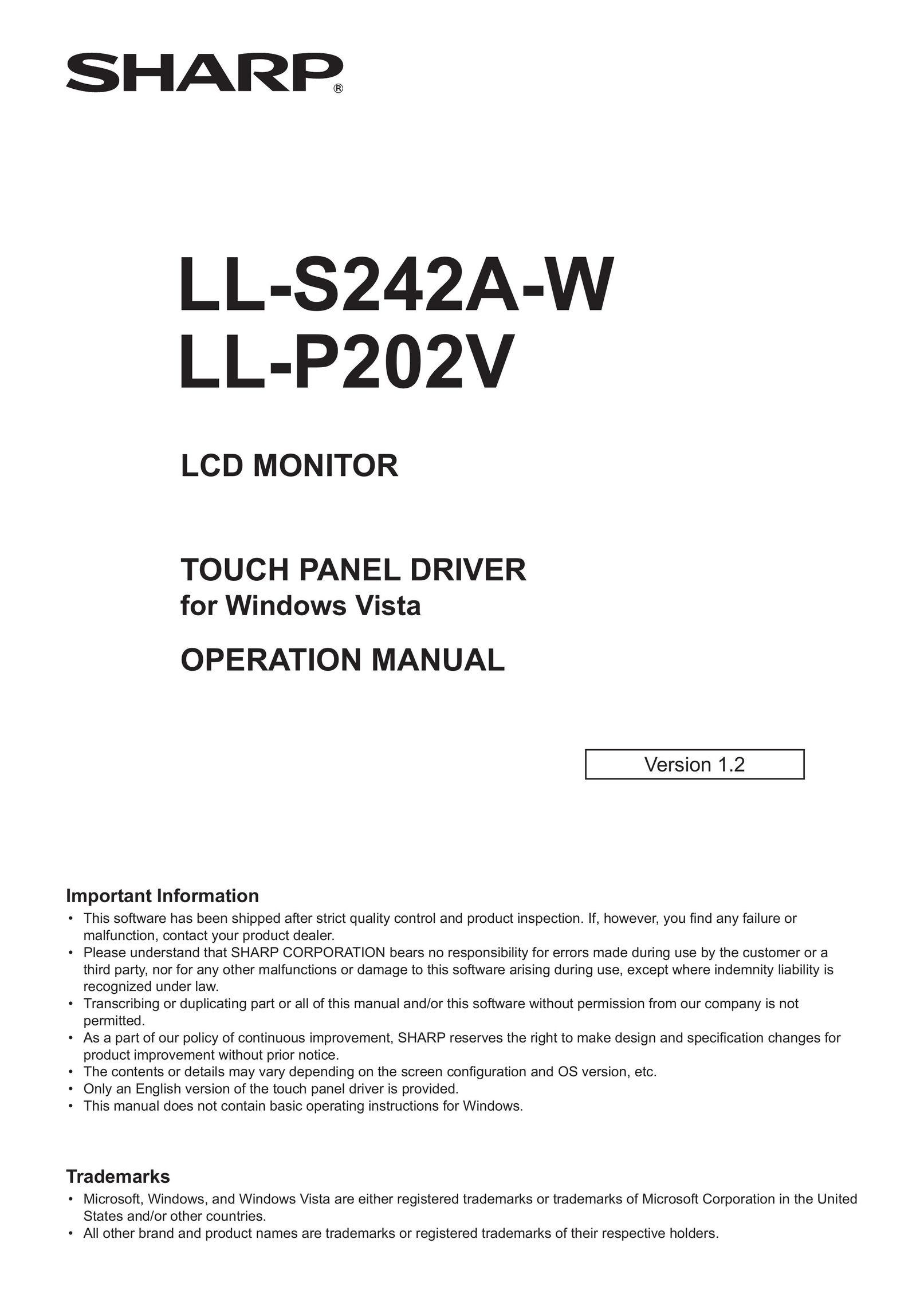 Sharp LL-P202V Car Video System User Manual