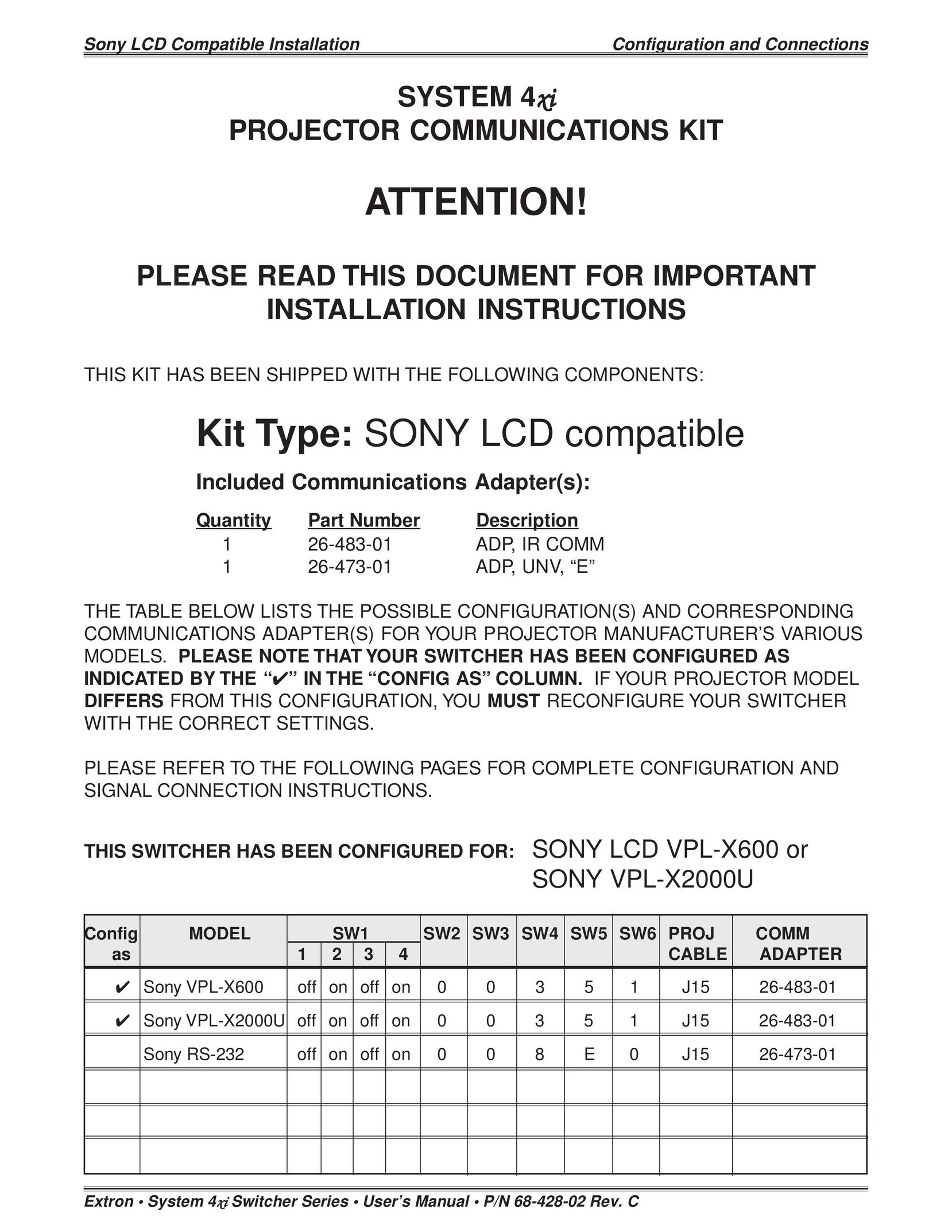 Sony 26-483-01 Car Video System User Manual