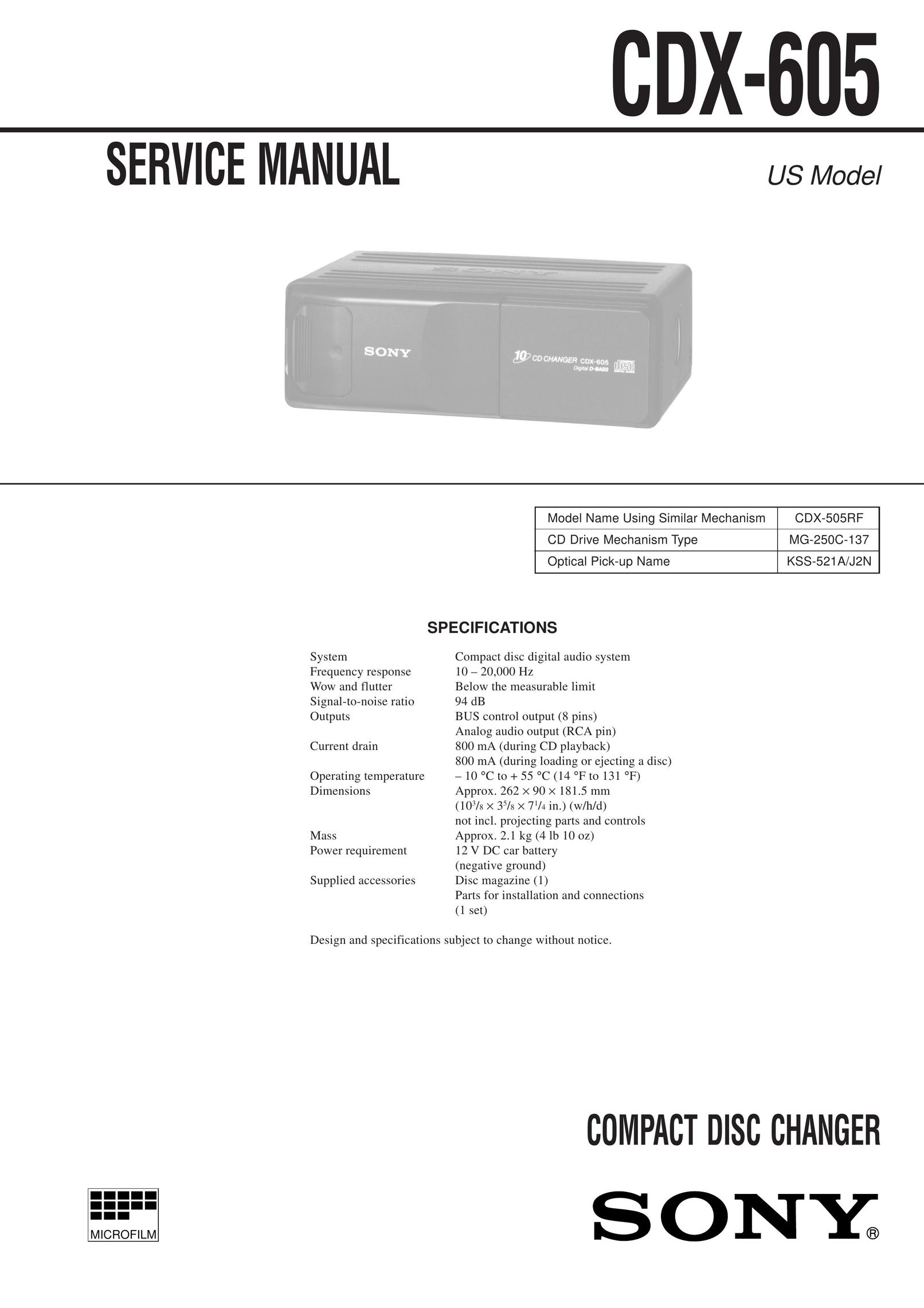 Sony CDX-605 Car Video System User Manual