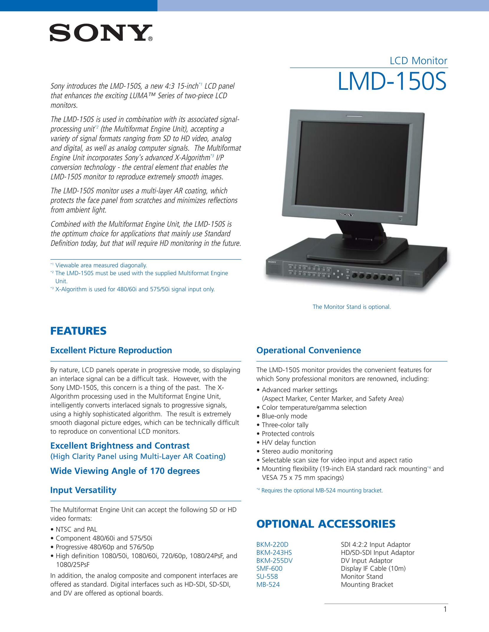 Sony LMD-150S Car Video System User Manual