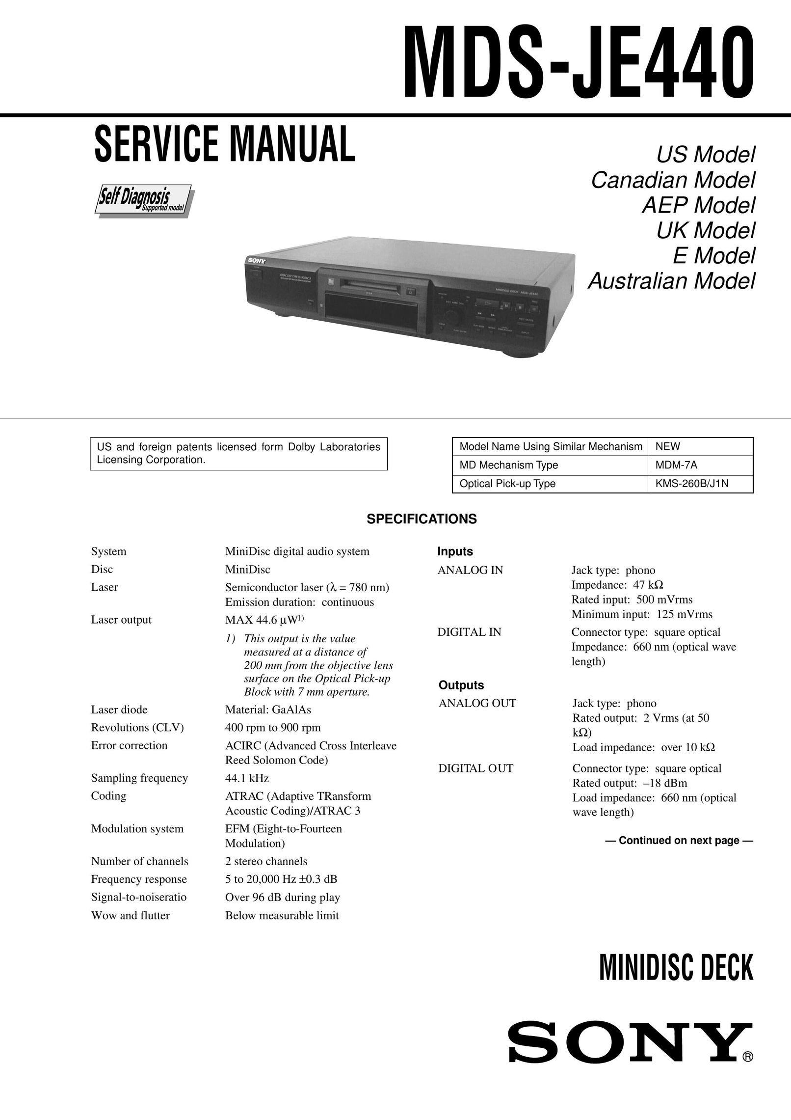 Sony MDM-7A Car Video System User Manual