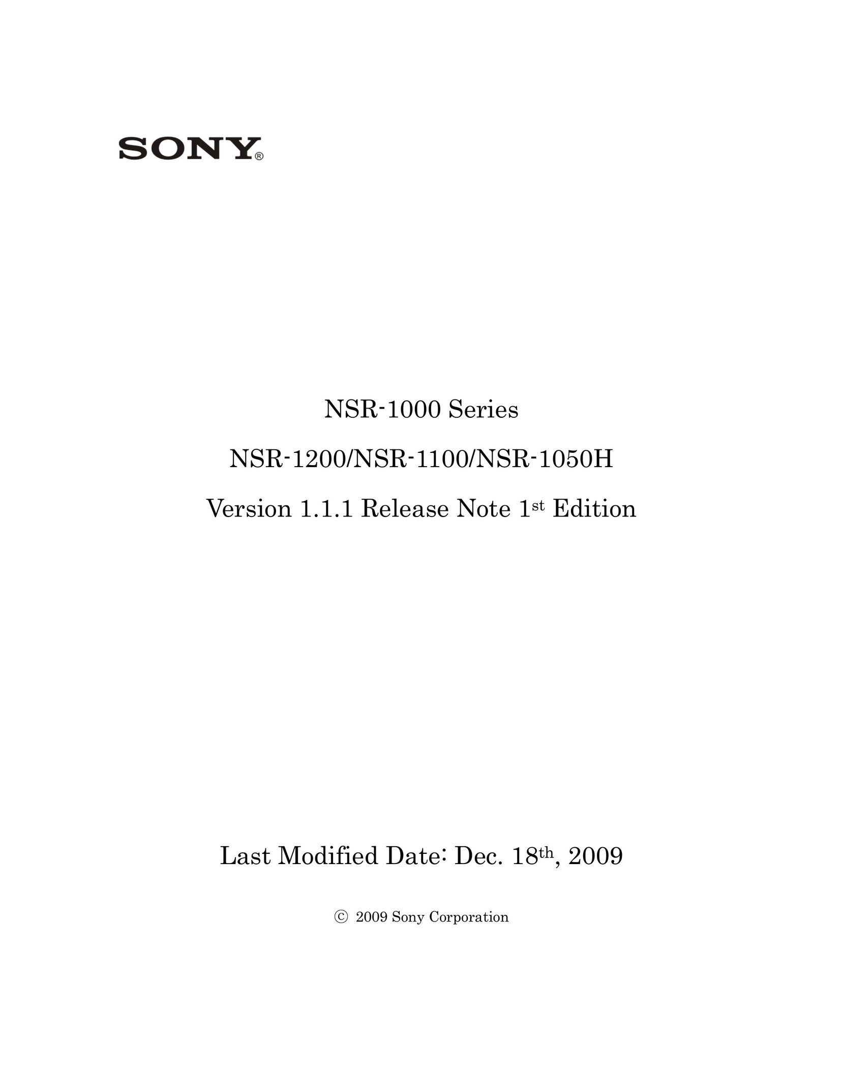 Sony NSR-1000 Car Video System User Manual