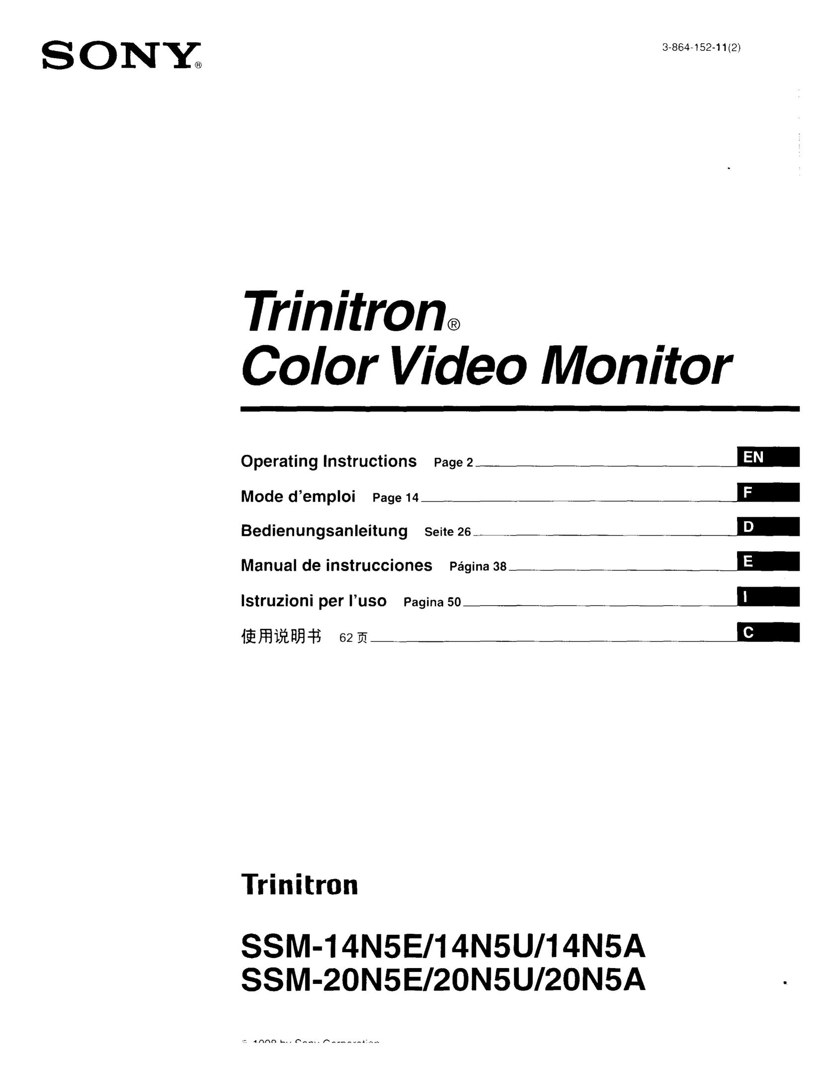 Sony SSM-14N5E/14N5U/14N5A Car Video System User Manual