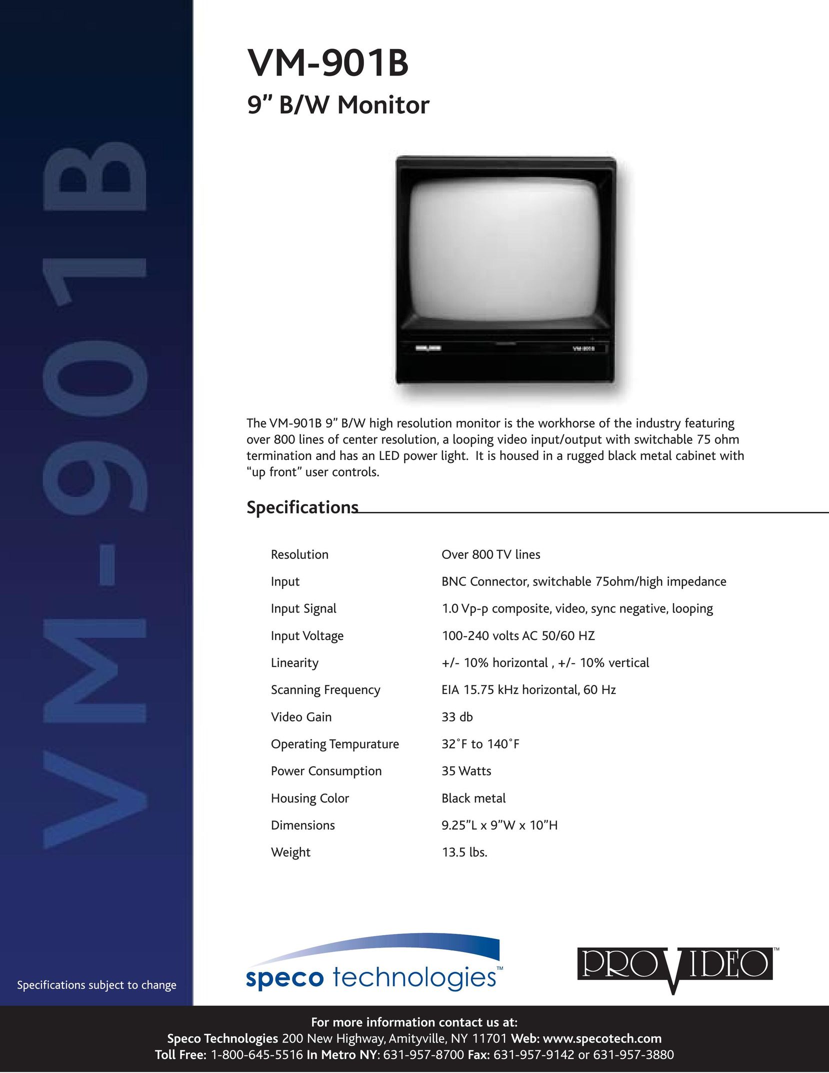 Speco Technologies VM-901B Car Video System User Manual