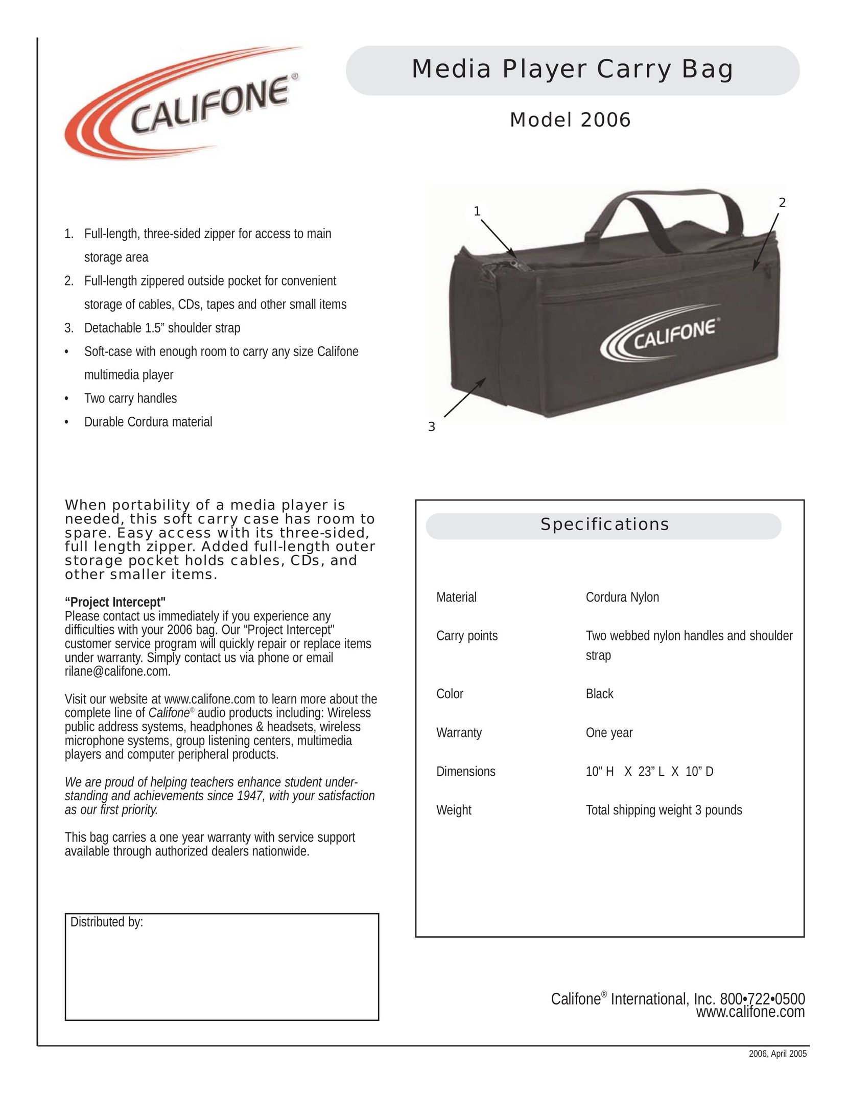 Califone 2006 Carrying Case User Manual