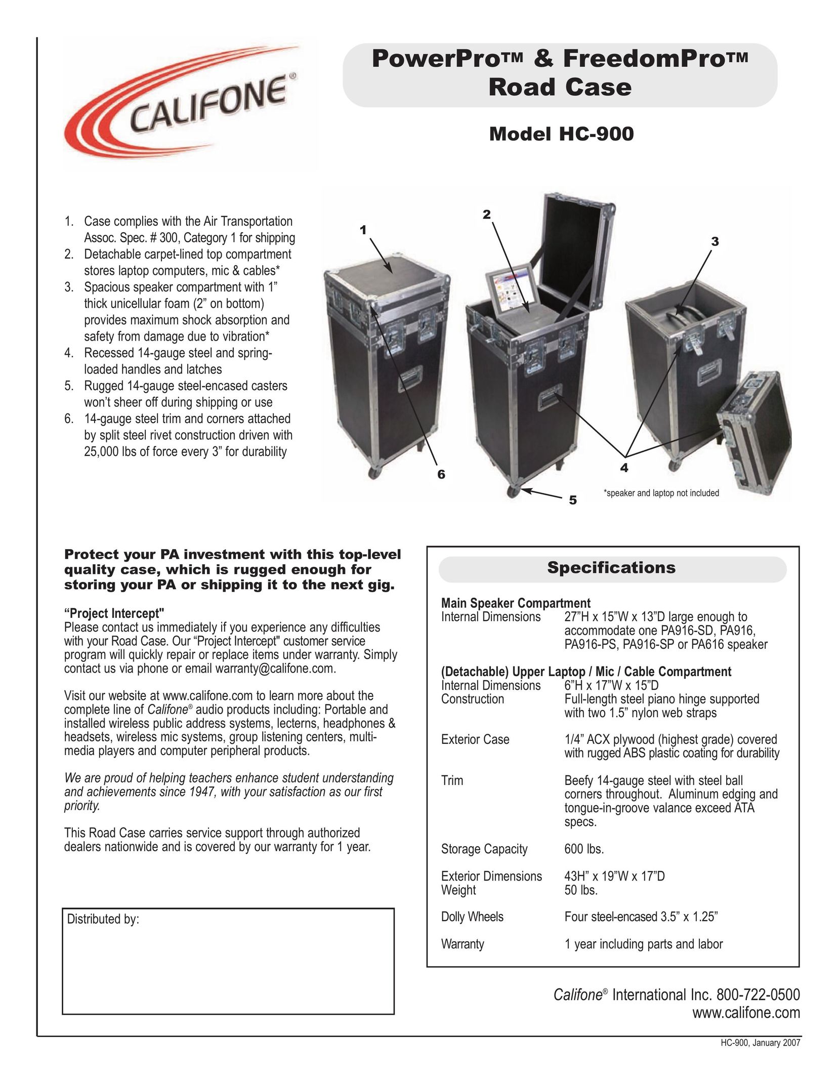 Califone HC-900 Carrying Case User Manual