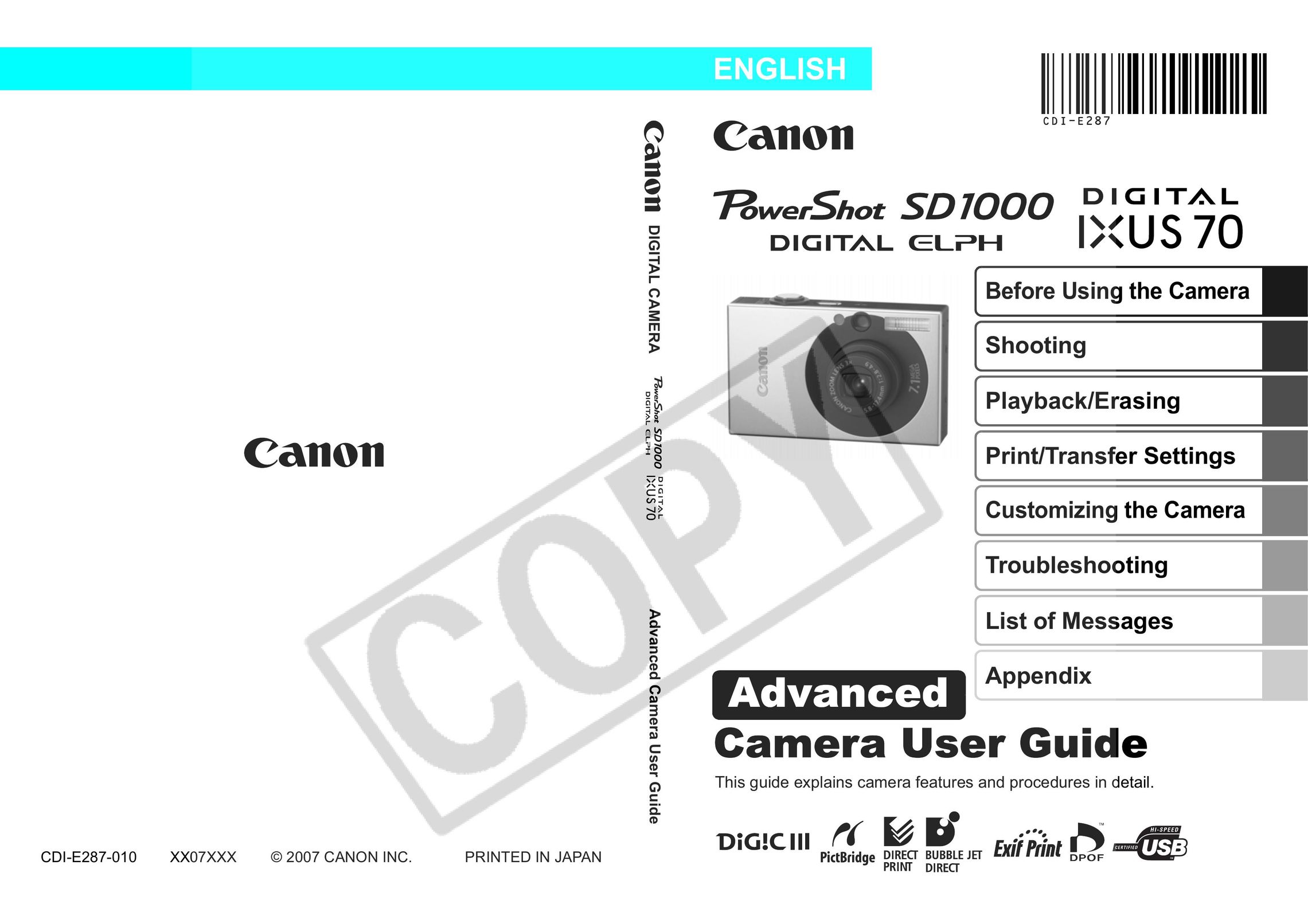 Canon 70 Carrying Case User Manual