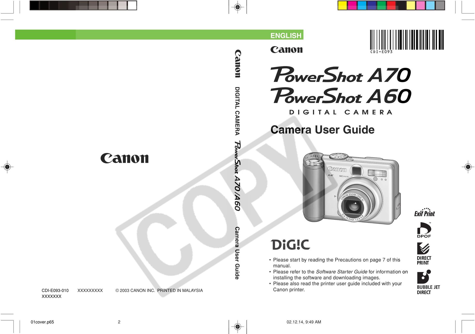 Canon A60 Carrying Case User Manual