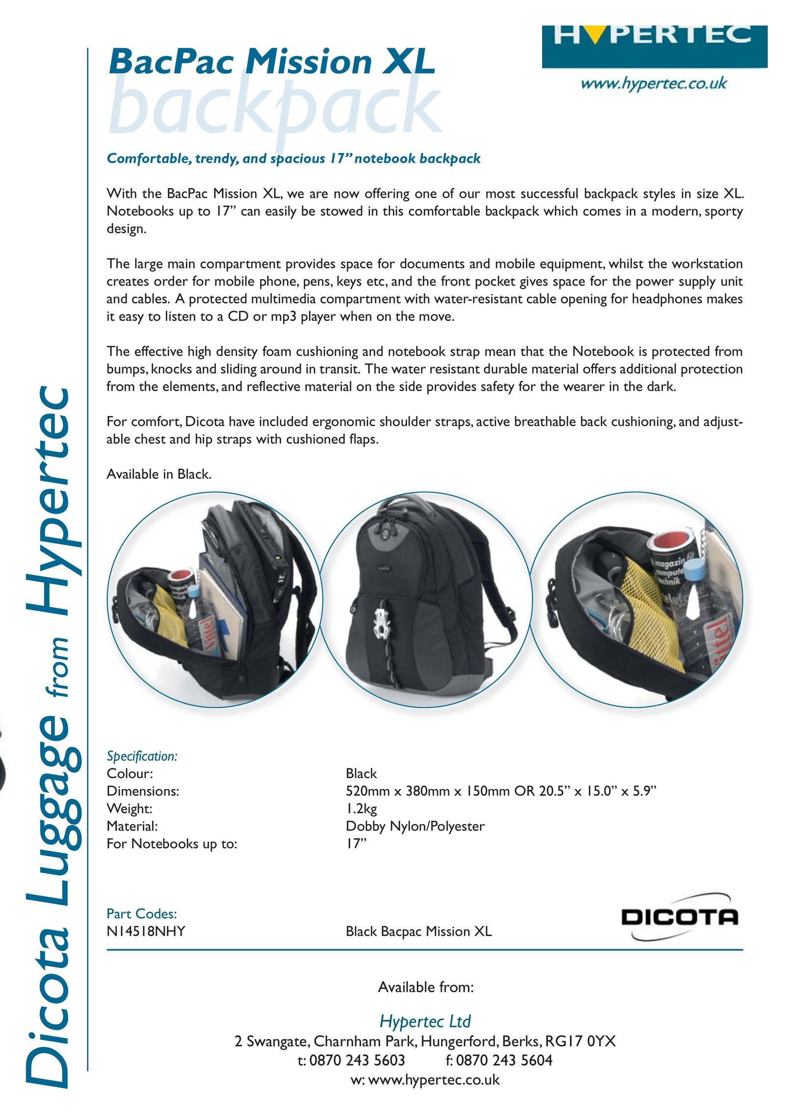Dicota Mission XL Carrying Case User Manual