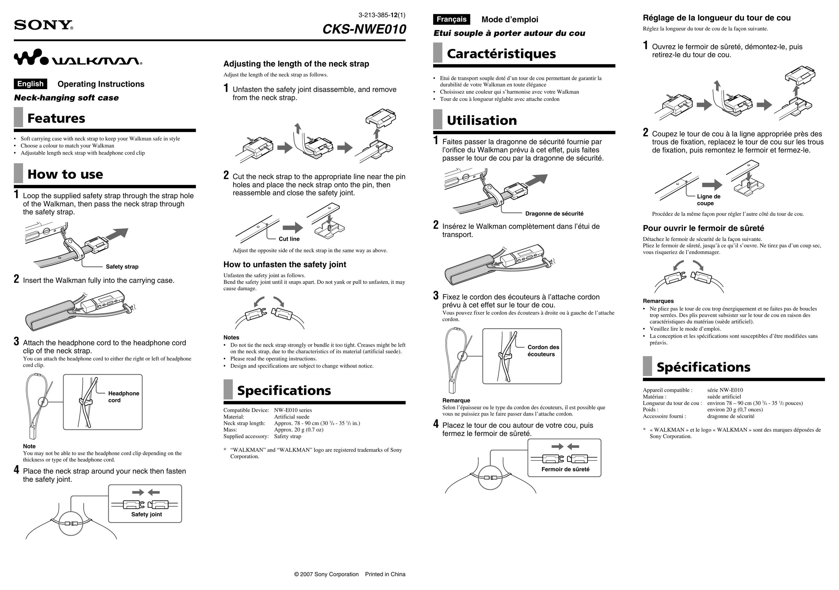 Sony CKS-NWE010 Carrying Case User Manual