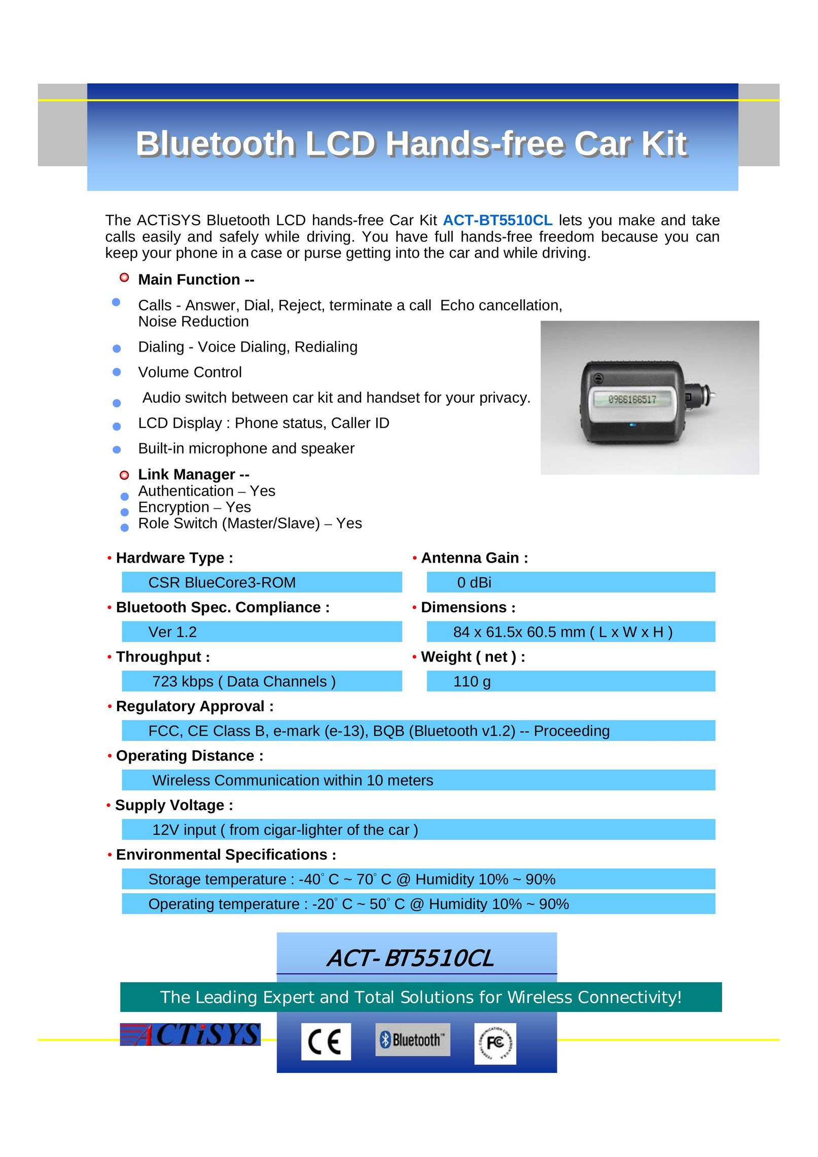 ACTiSYS ACT-BT5510CL Cell Phone User Manual