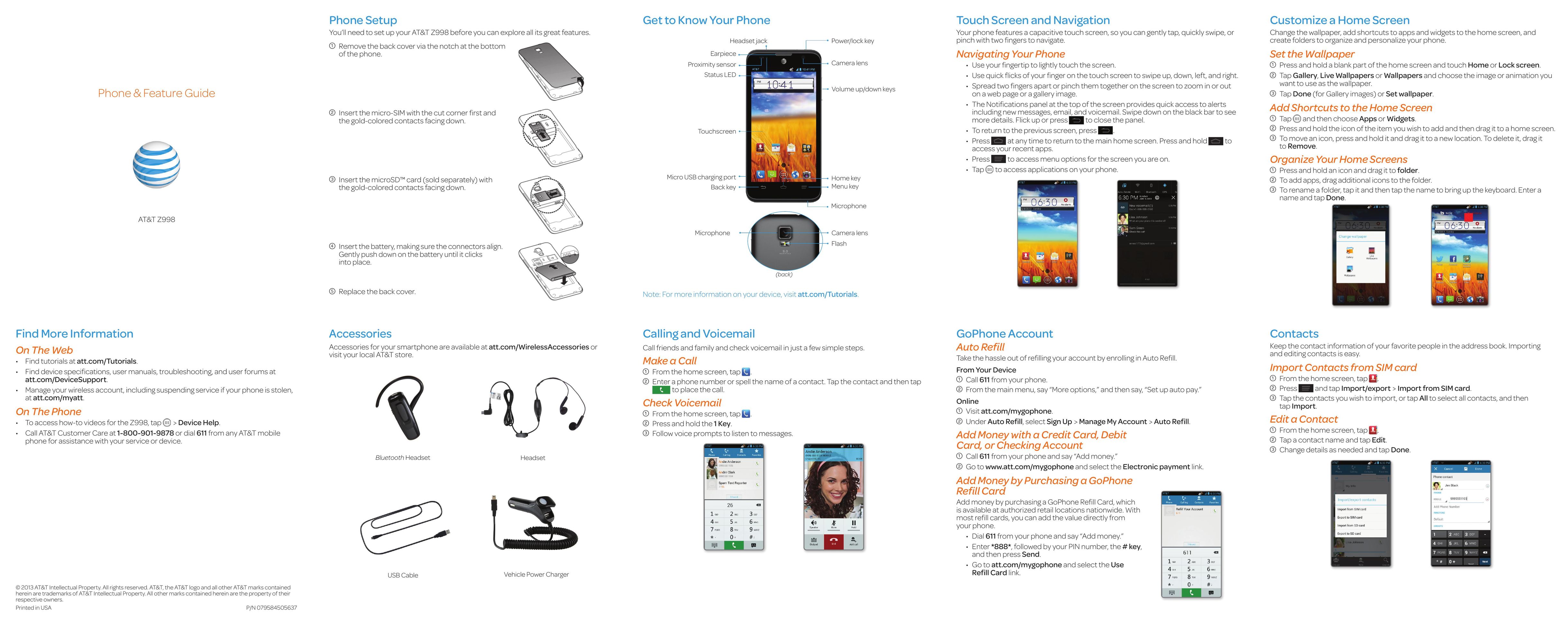 AT&T Z998 Cell Phone User Manual