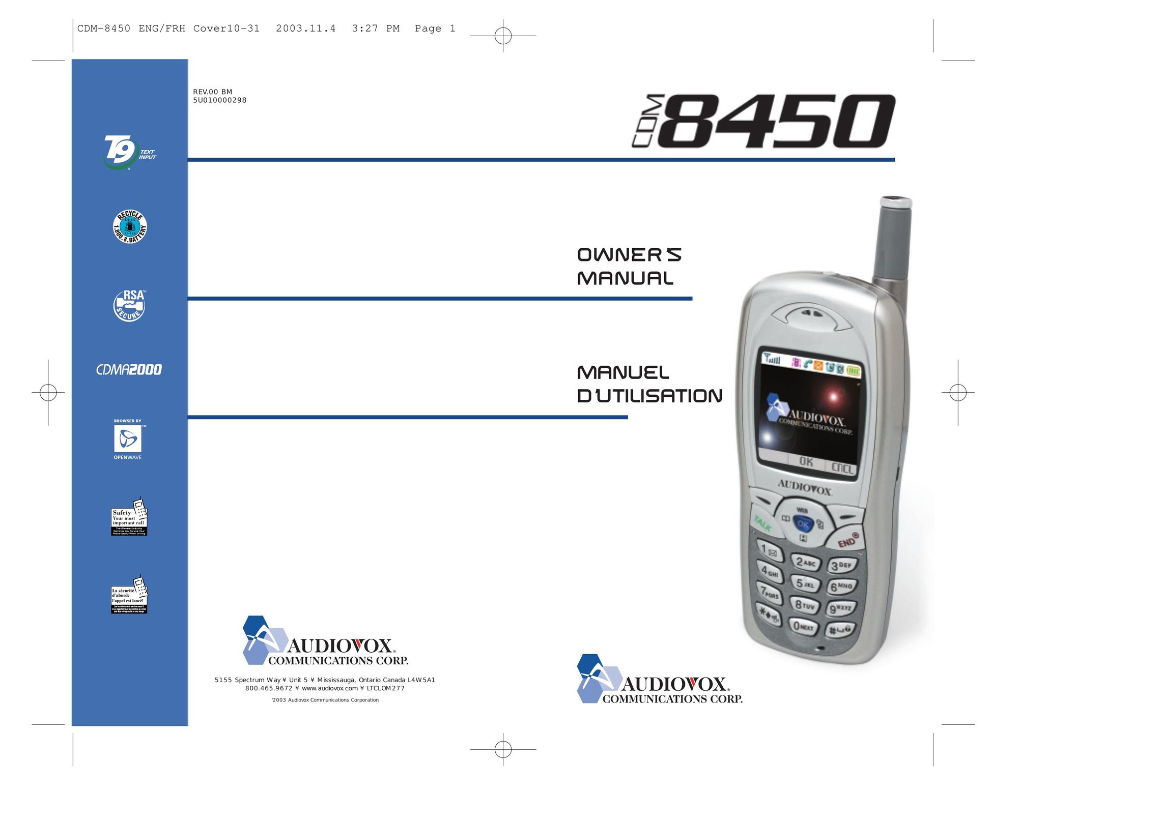Audiovox CDM 8450 Cell Phone User Manual