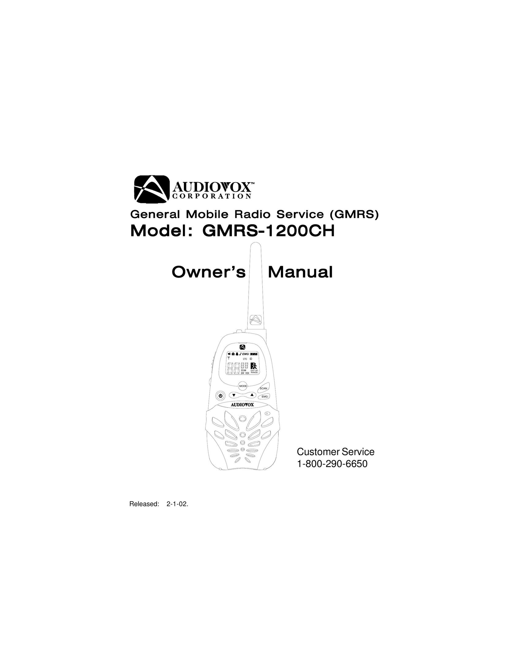 Audiovox GMRS1200CH Two-Way Radio User Manual