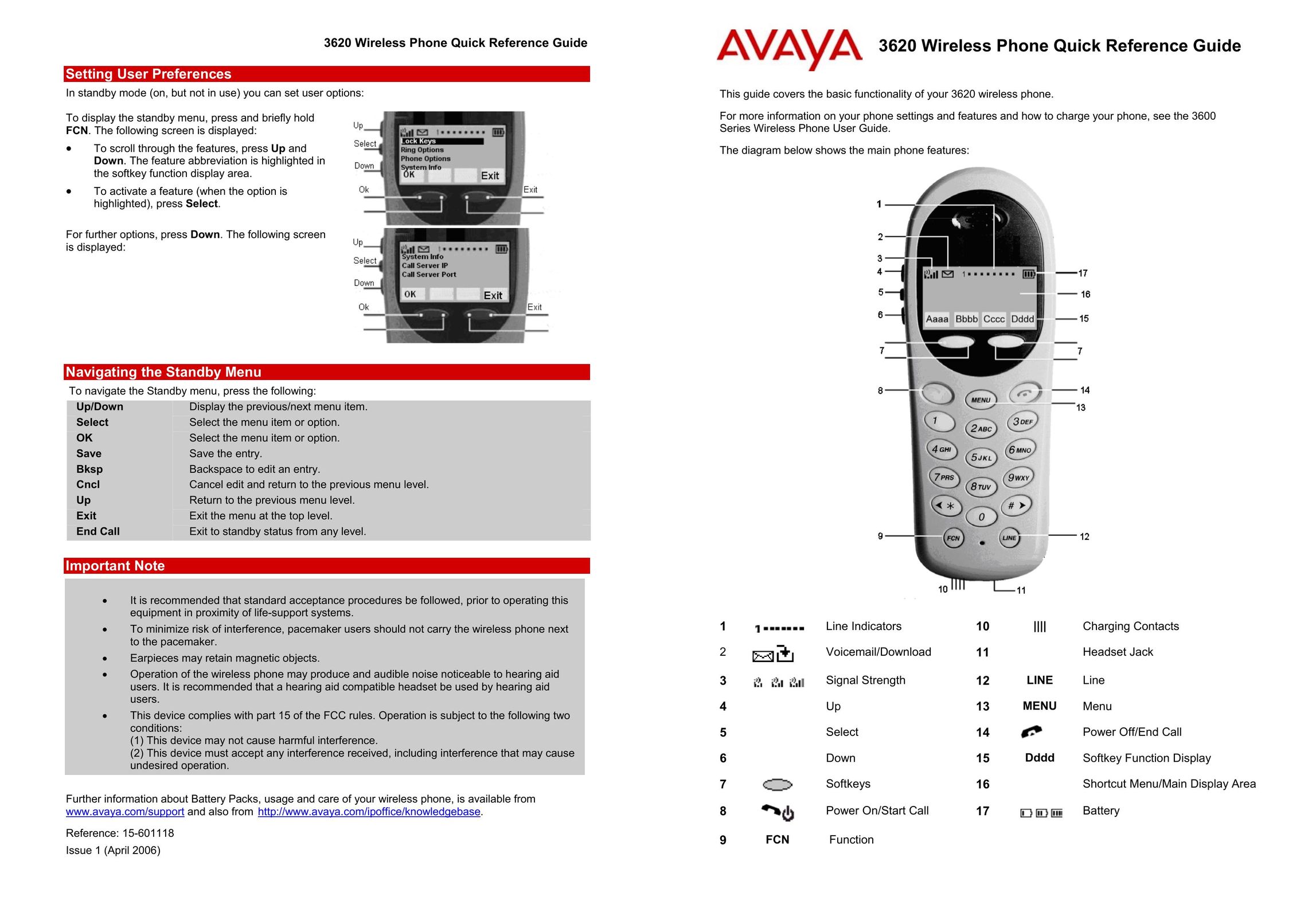 Avaya 3620 Cell Phone User Manual