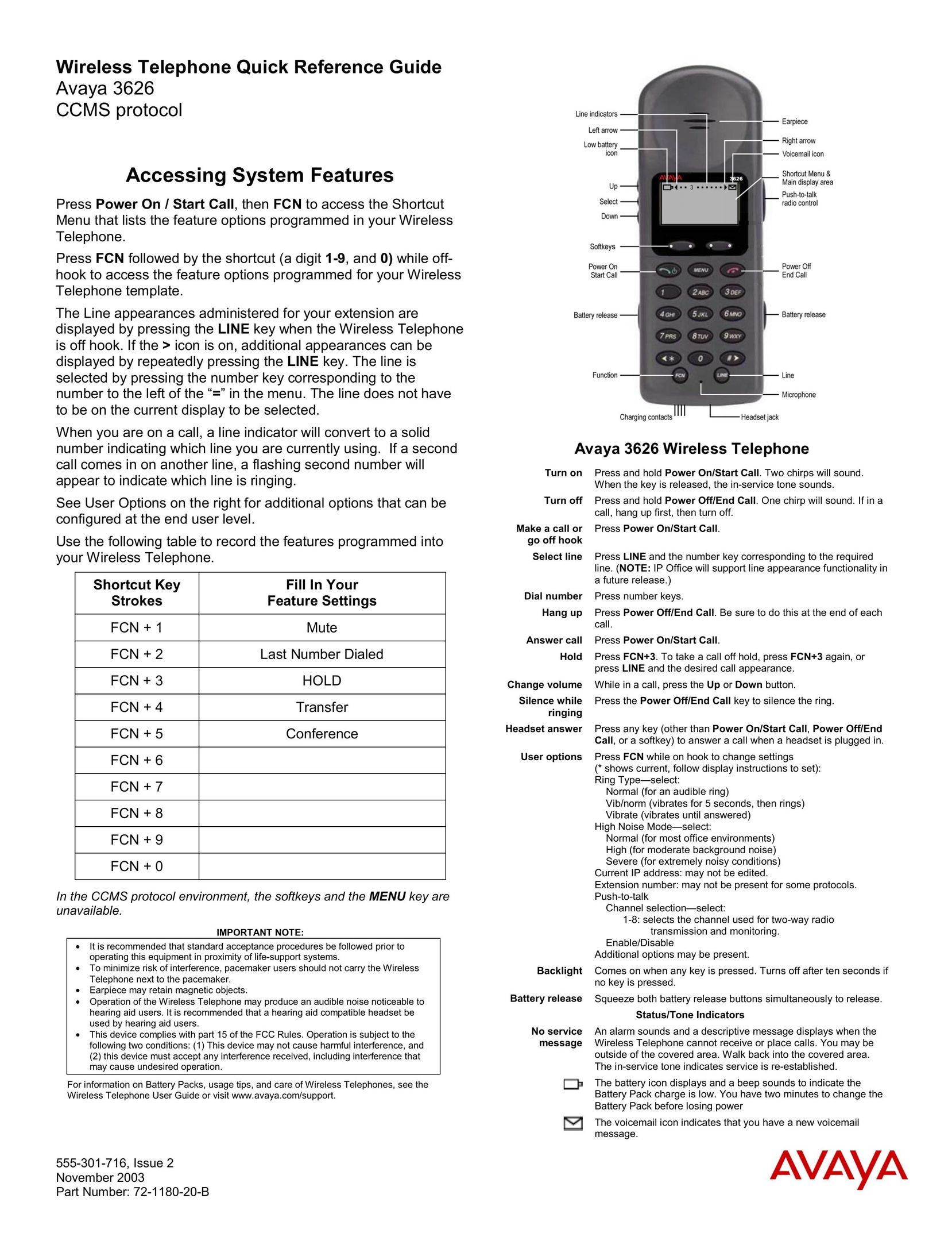 Avaya 3626 Cell Phone User Manual