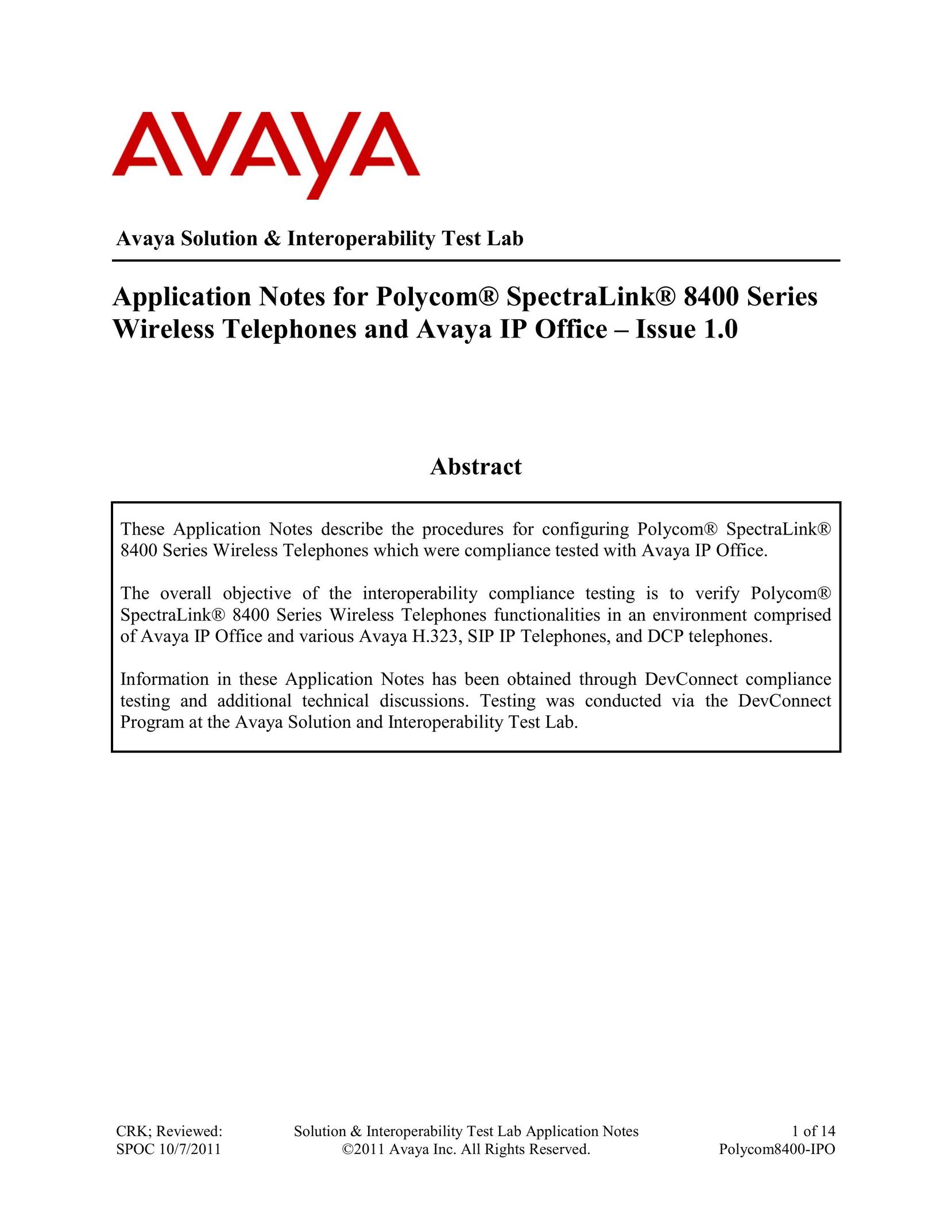Avaya 8400 Cell Phone User Manual